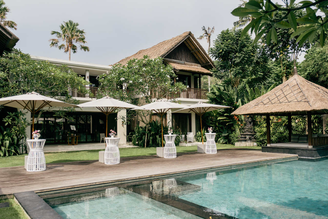 Beautiful Indonesian private villa with a swimming pool and garden venue for a luxury wedding