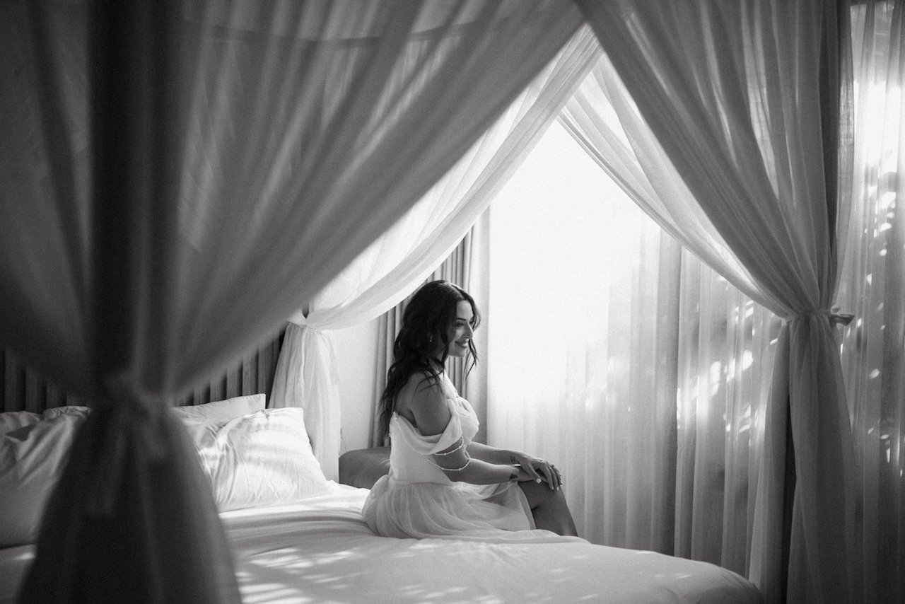 Bridal portrait in soft natural window light at Peppers Seminyak.