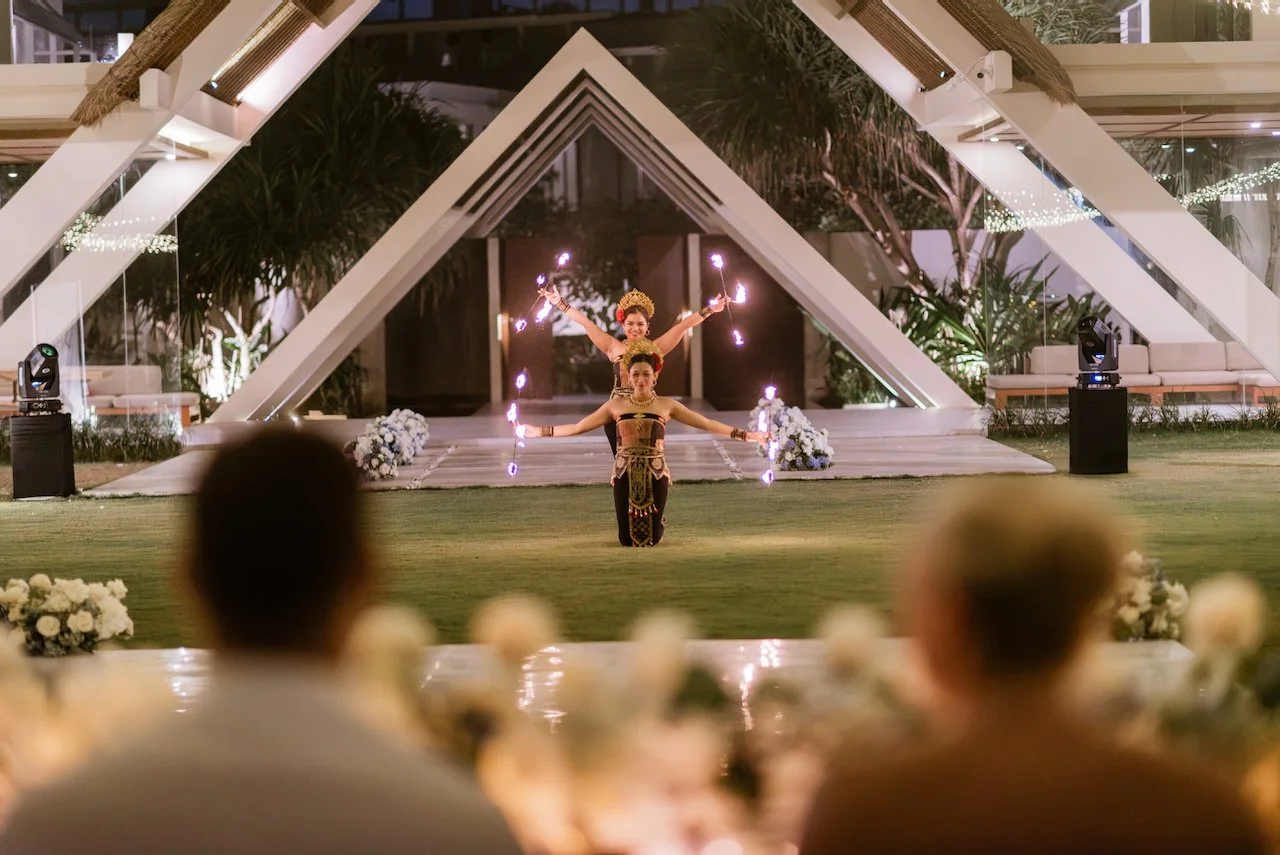 Fire performer entertaining guests during the reception