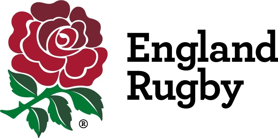 The logo of England Rugby featuring a stylized red rose and green leaves next to the text 'England Rugby' in black.