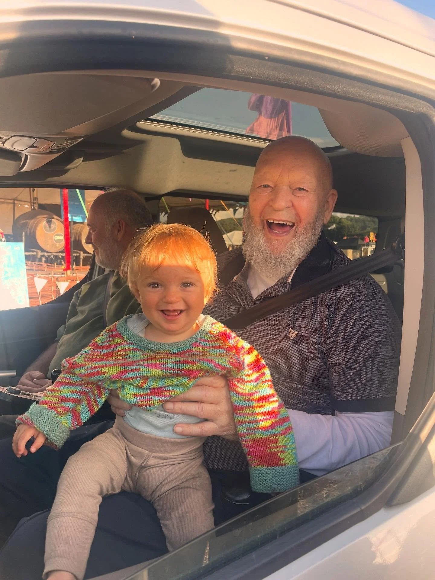 Happy 90th Sir Michael. Sir Michael is responsible for a lifetime of brilliant Glastonbury adventures and memories and for opening the door to lots of new Burrow Hill Cider Bus customers. Here he is this summer with Julian our oldest and Maximo our y