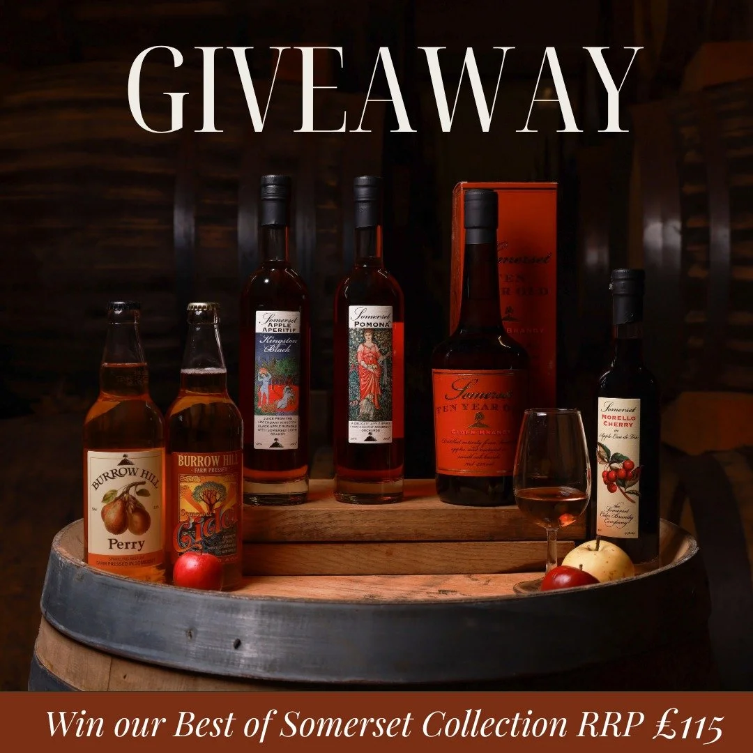 Win our Best of Somerset Collection – a seriously tasty haul of tipples, all grown, pressed, fermented, distilled, matured and bottled right here on our farm. 
Inside you’ll find:
50cl Perry (5.2%) 
50cl Cider (6%)
50cl Kingston Black Ap