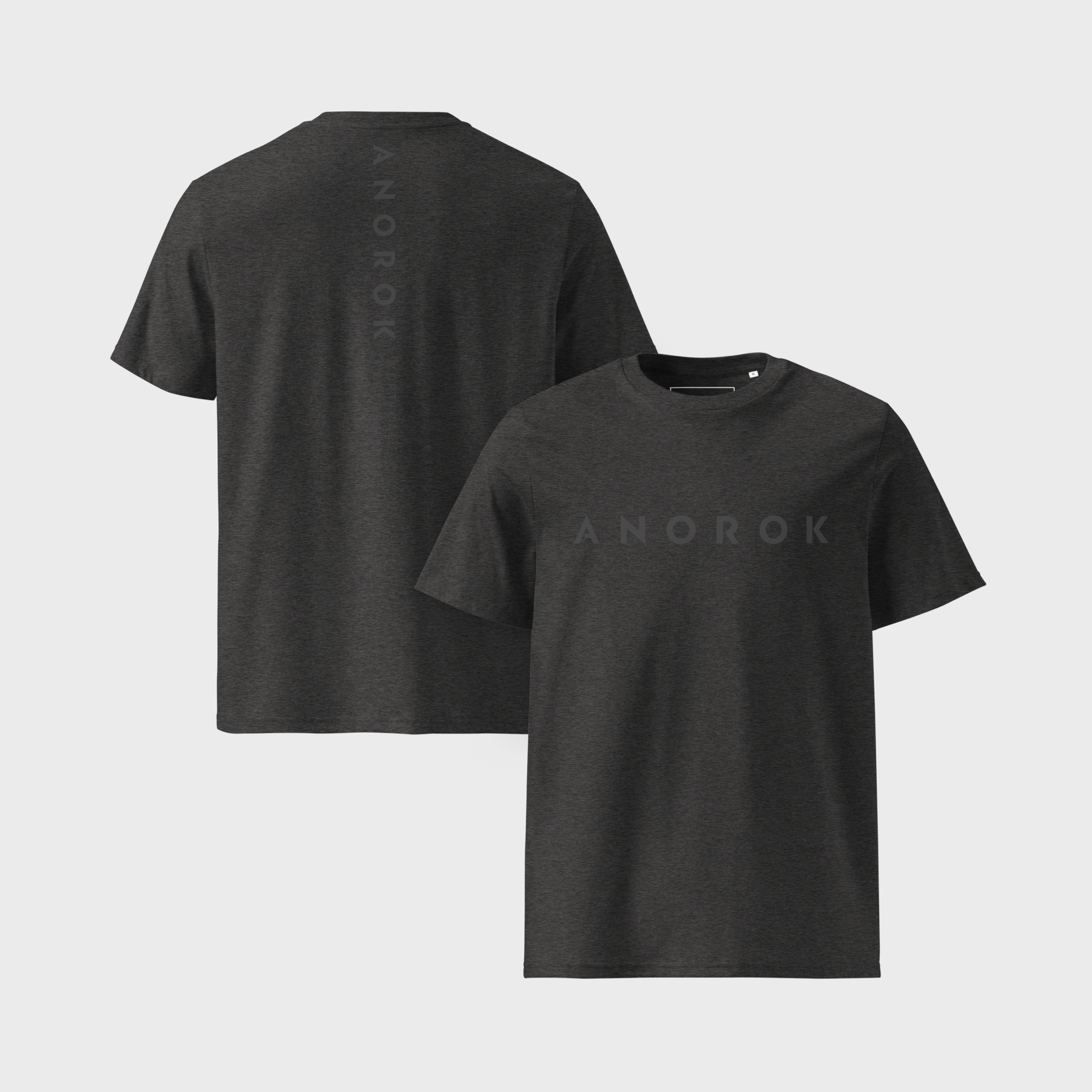 Anorok Organic Cotton Tee Black Heather and Front.png