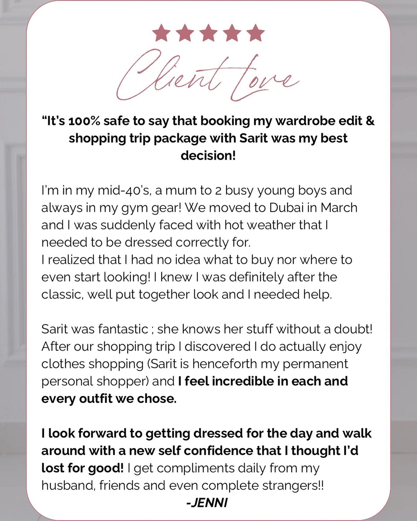Let&rsquo;s start the weekend with a beautiful client testimonial I received this week 😍

I have to admit that this one from my gorgeous client Jenni @dubai.running.mum really made me emotional 🥹 

I absolutely loved spending time with her and our 