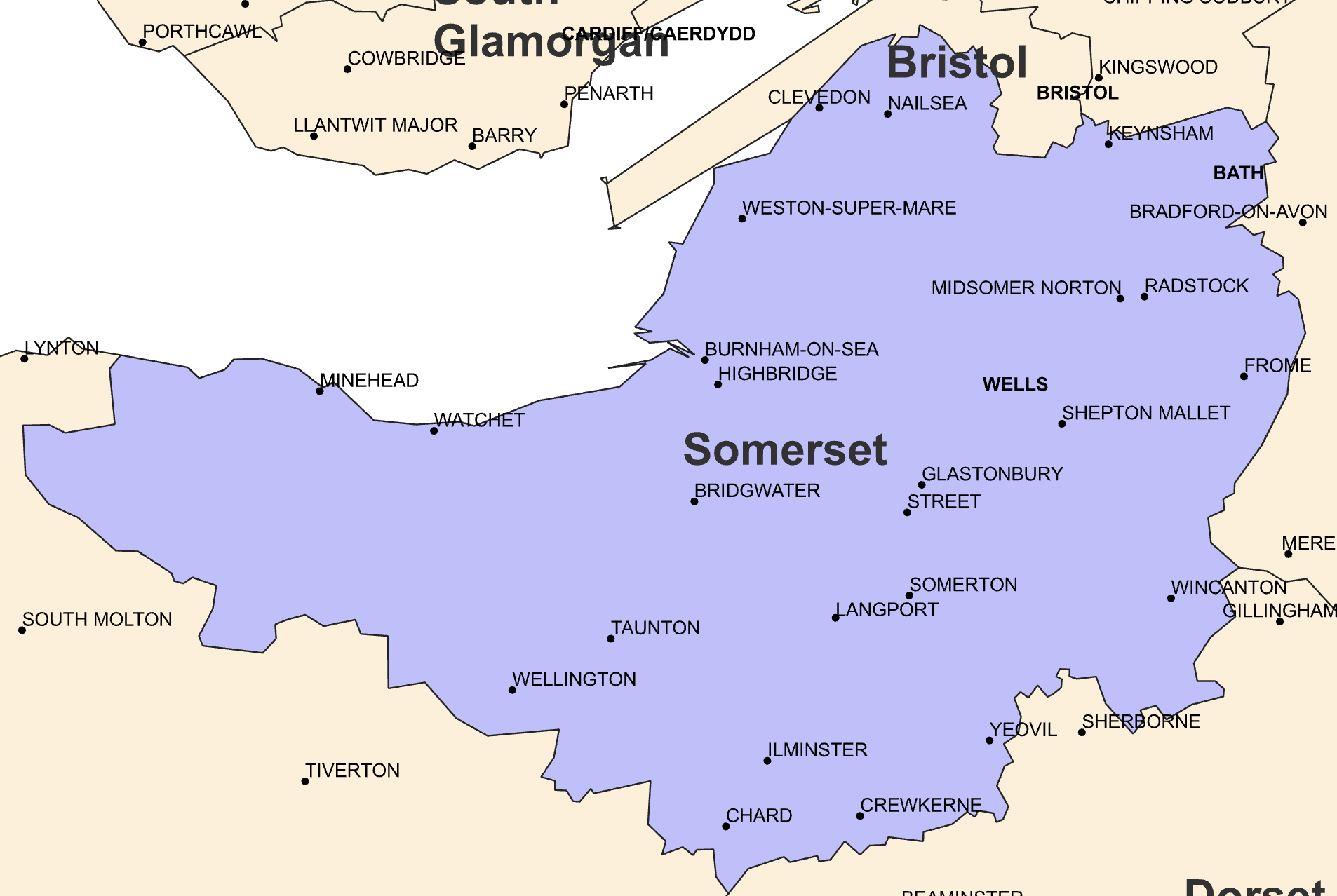 Map of Somerset