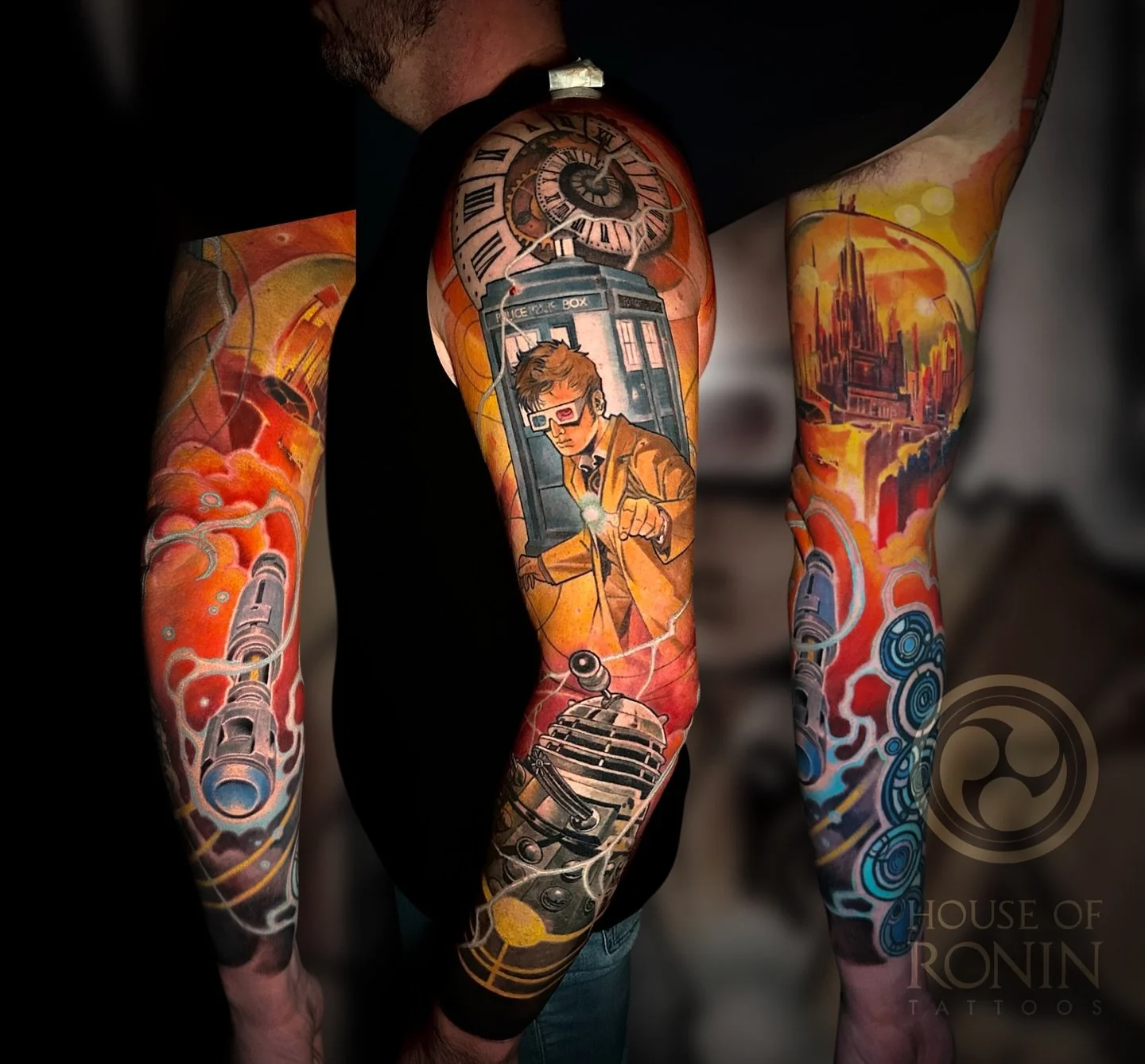 Something different..
Doctor Who sleeve completed on @b.c.bos 
For appointments and info:
houseofronintattoos@gmail.com
Tel: 072-515 47 21
Payglop 10, Alkmaar
&mdash;&mdash;&mdash;&mdash;&mdash;&mdash;&mdash;&mdash;&mdash;&mdash;&mdash;&mdash;
#docto