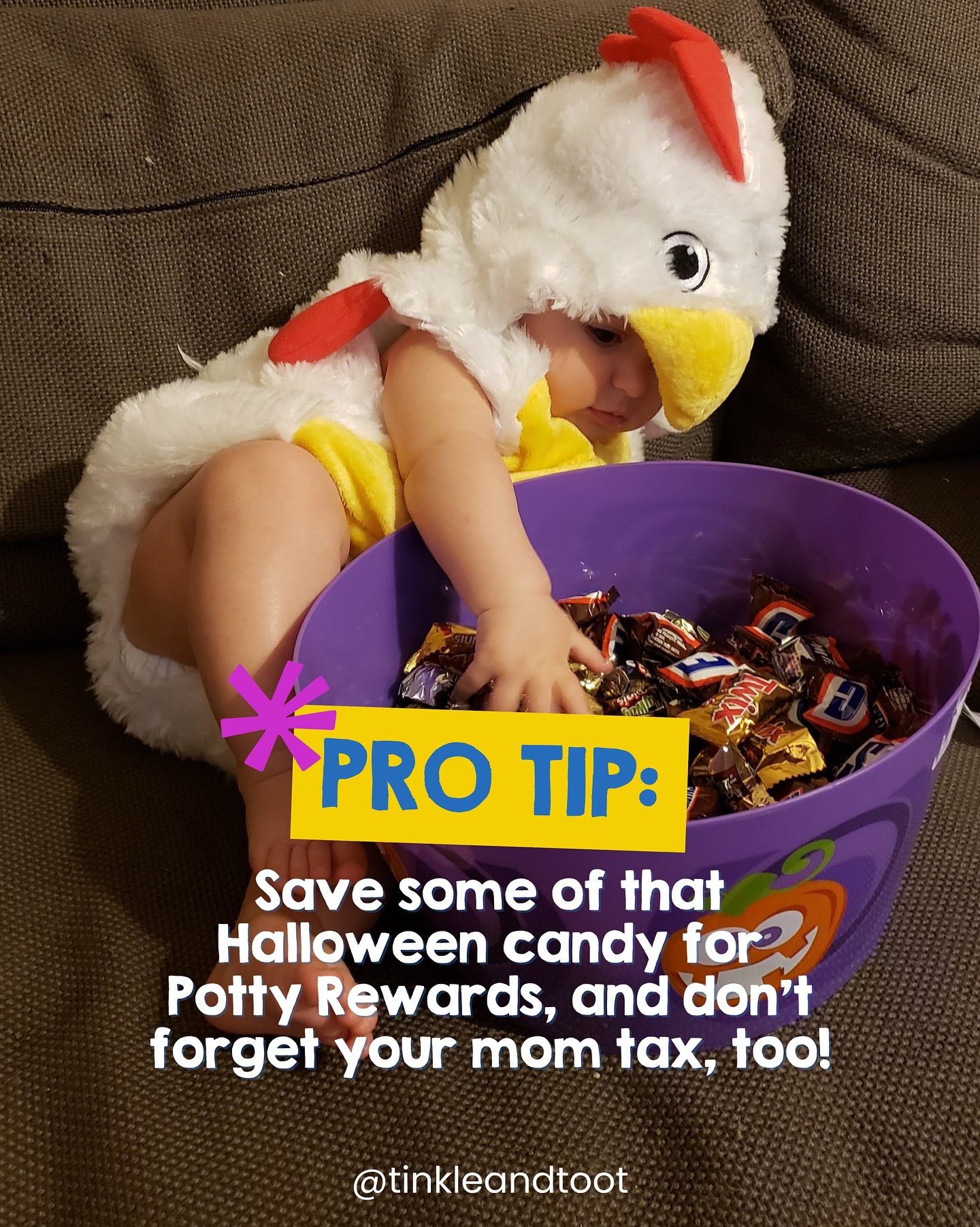 The real Halloween hack?
Tax the candy.

Mom &ndash; 75%
Kid &ndash; 15%
Potty reward &ndash; 9%
Dad &ndash; whatever&rsquo;s stuck to a wrapper. 😏

It&rsquo;s a fun lesson in economics, right!?

&ndash;
#tinkleandtoot #momlife #pottytraining #potty