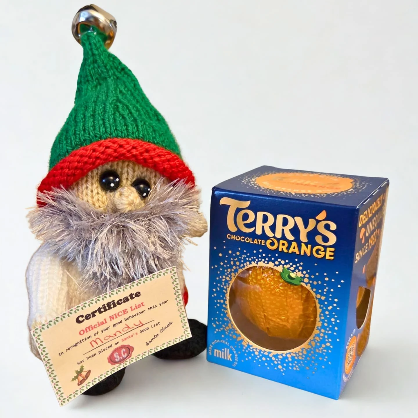 Good afternoon #Crafters My 'Naughty Or Nice Gonk - Choc Orange Cosy' has now been published on my website, #Etsy, #Lovecrafts and #Ravelry he's a real cutie and comes with his little certificates for you to decide who's good or bad.

.... please Not