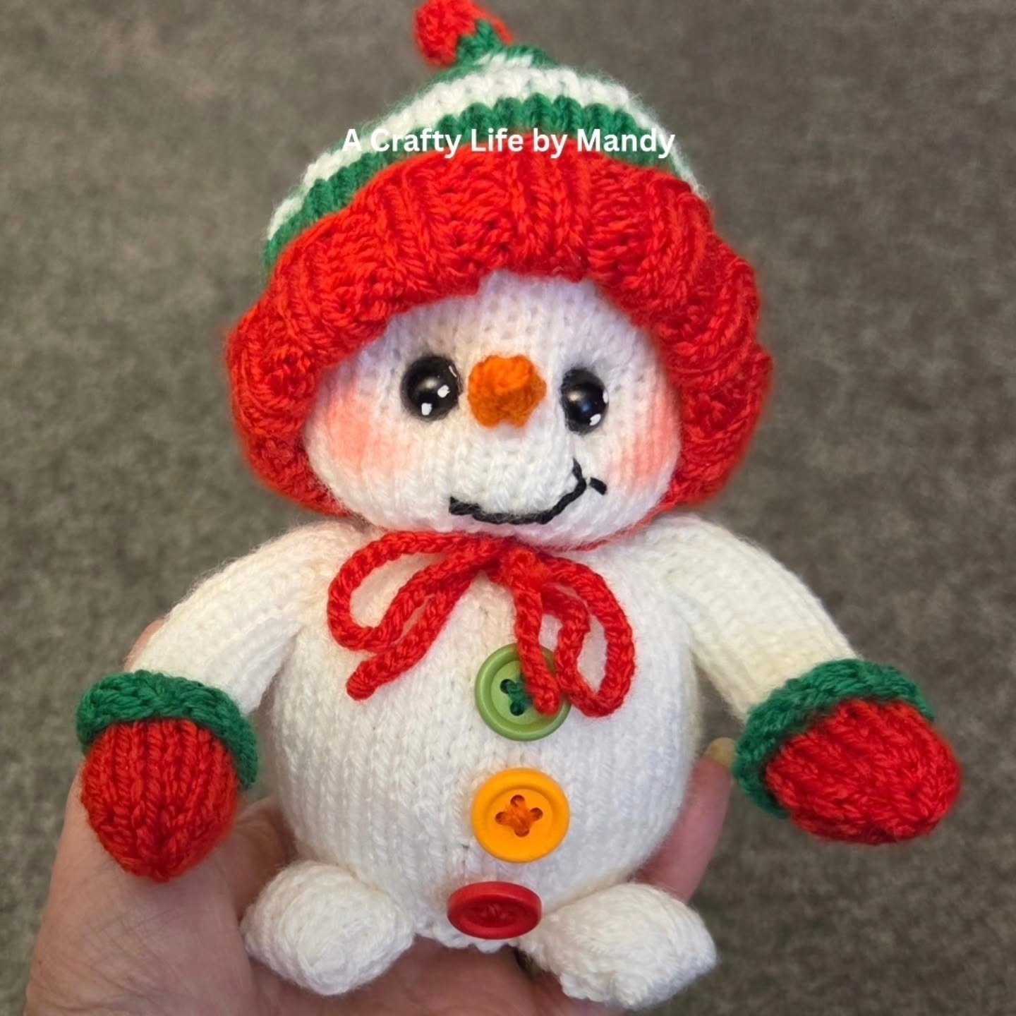 Good morning #crafters.  My newest make is *Snowy*. He can be used as a chocolate orange cosy. A Christmas decoration or make him as a softie by knitting the base cover included in the pattern. He's knitted flat on straight needles. 

His pattern is 