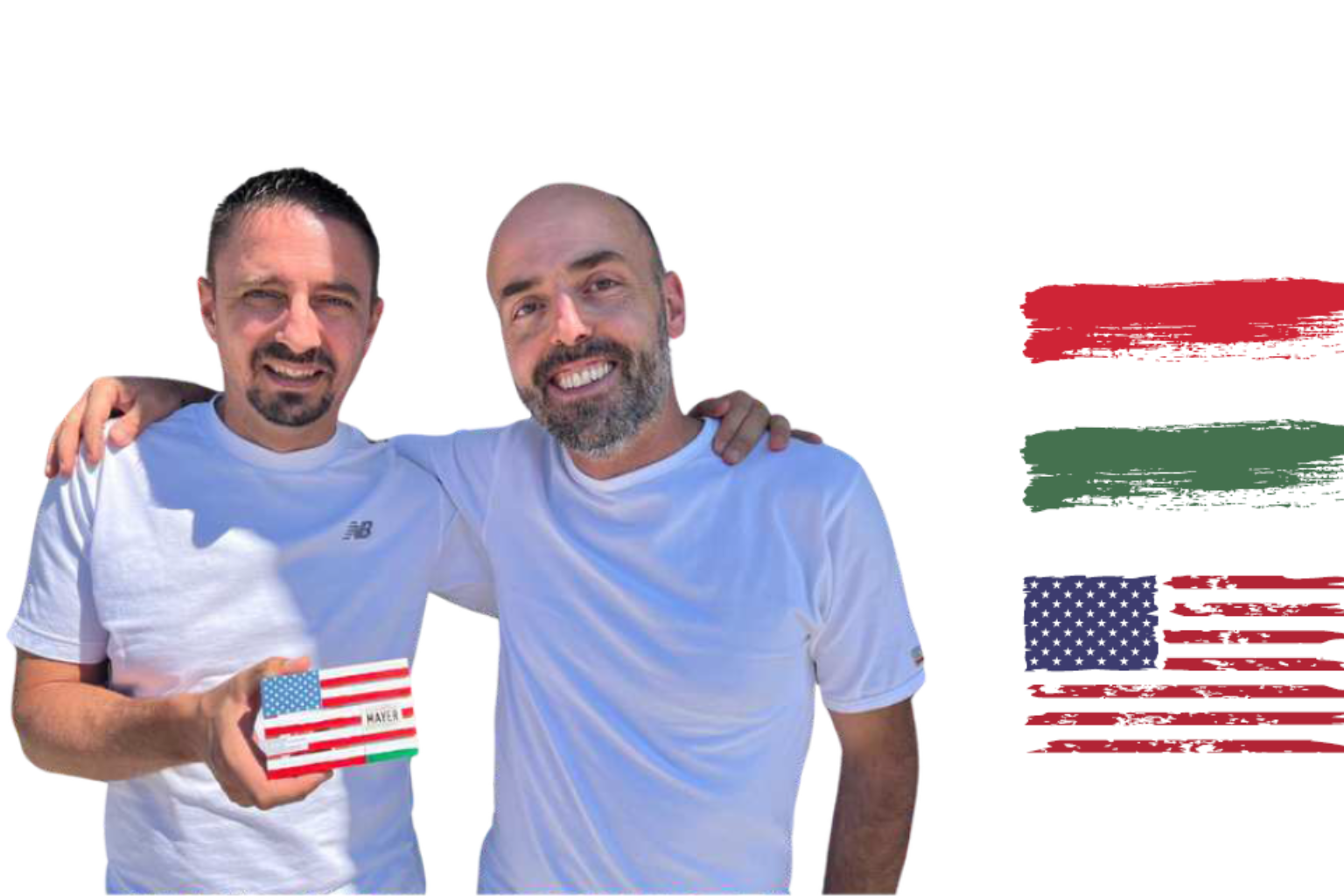 Péter Galajda and Gábor Oszter with Mayer branding representing the brand’s Hungary–USA story