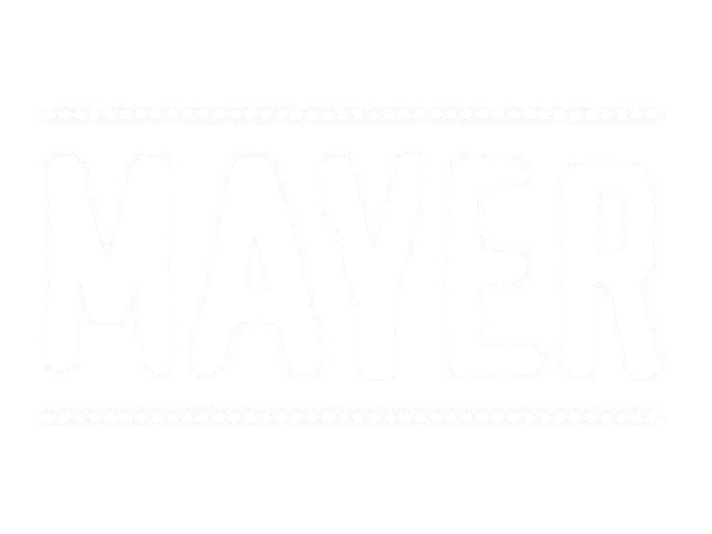 The word "MAYER" written in large, stylized letters with yellow highlights and decorative borders above and below.