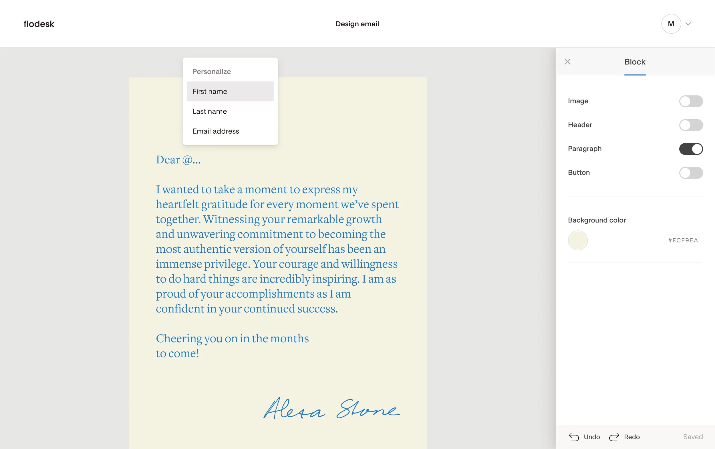 Flodesk email builder example