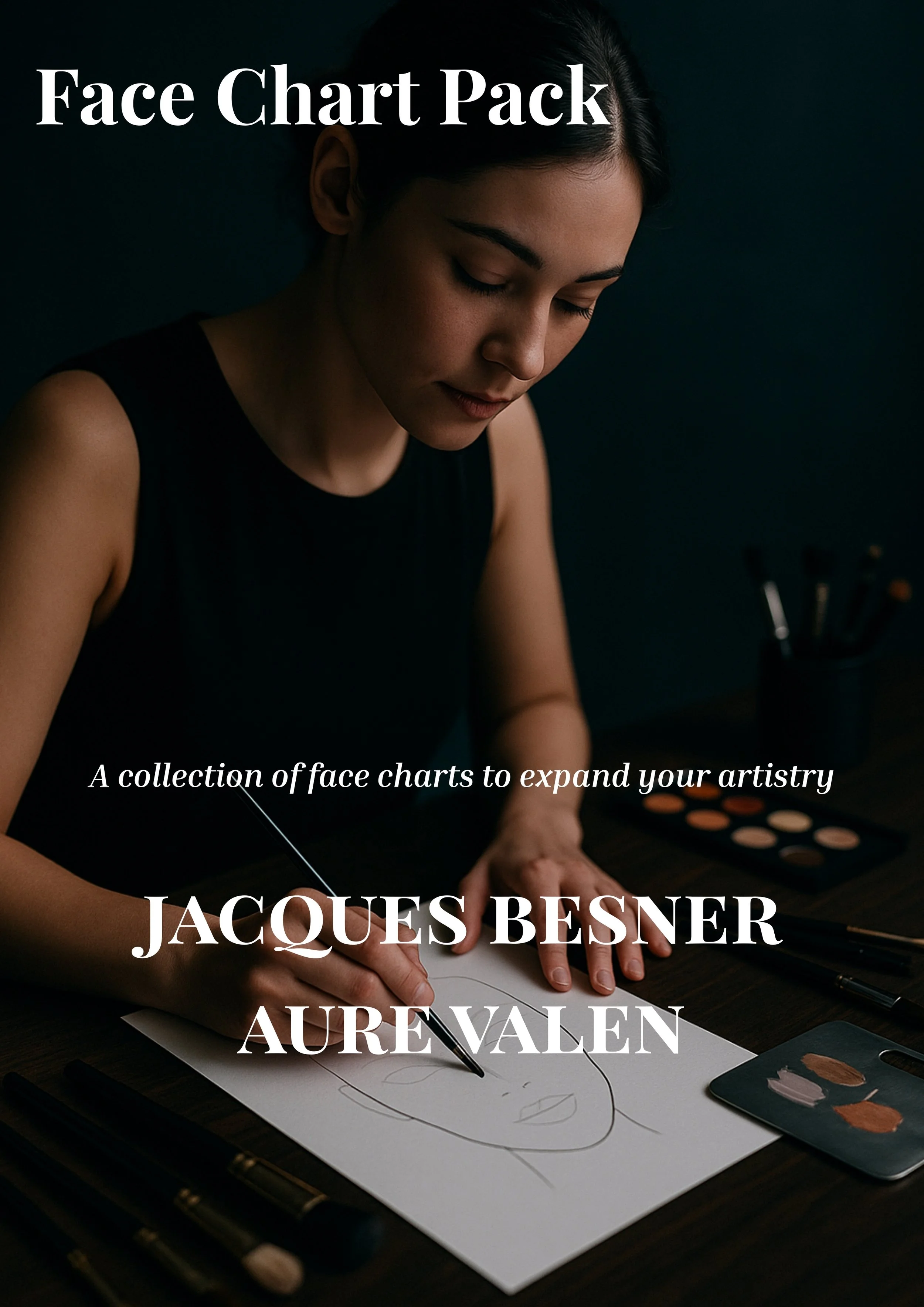 Cover of the Face Chart Pack PDF for makeup design and client planning.