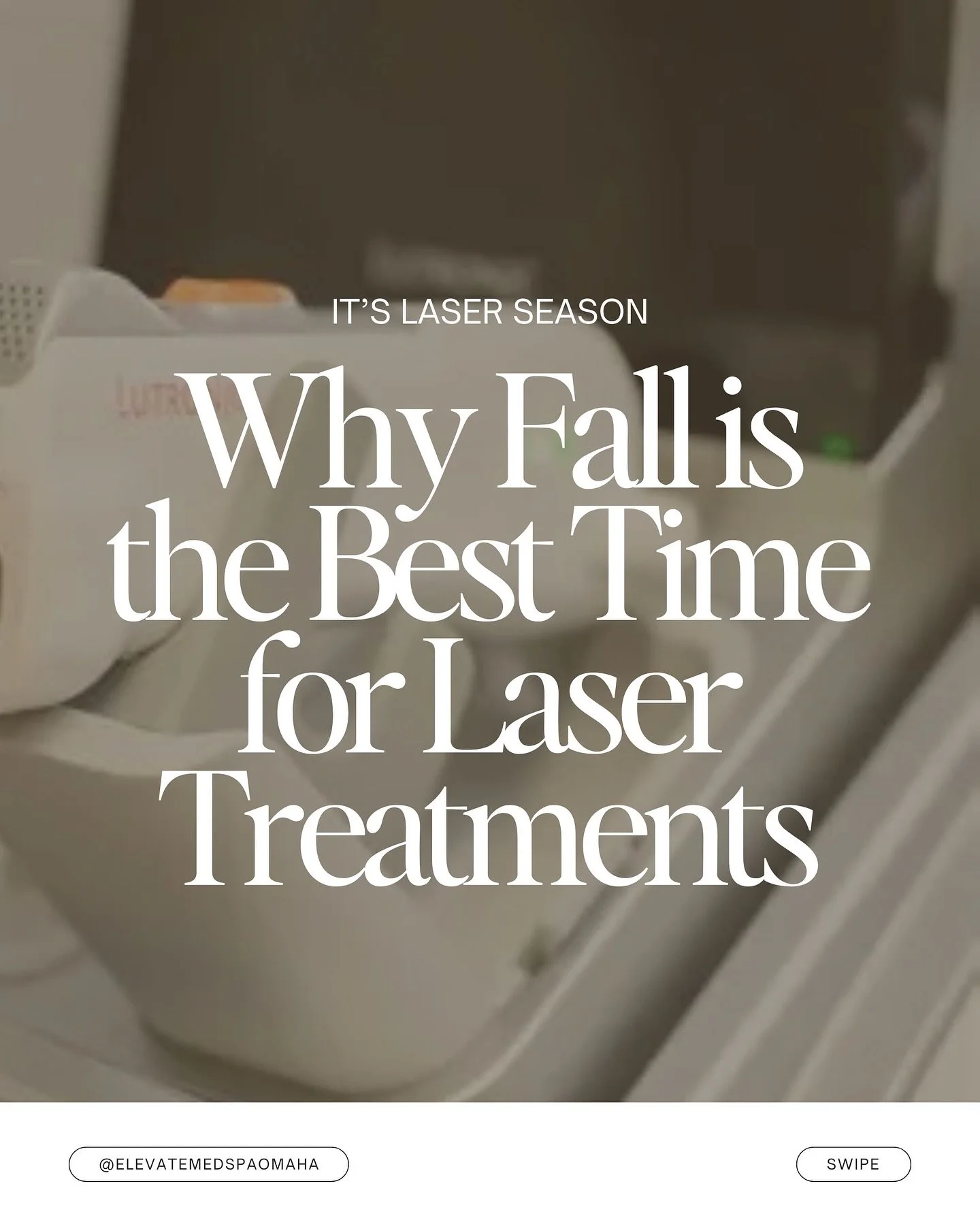 LASER SEASON IS HERE⚡️

With less sun exposure and cooler temps, your skin is primed for treatments like laser hair removal or skin resurfacing. 

Now&rsquo;s the time to refresh and repair for smoother, brighter skin all season long! Get ahead of th