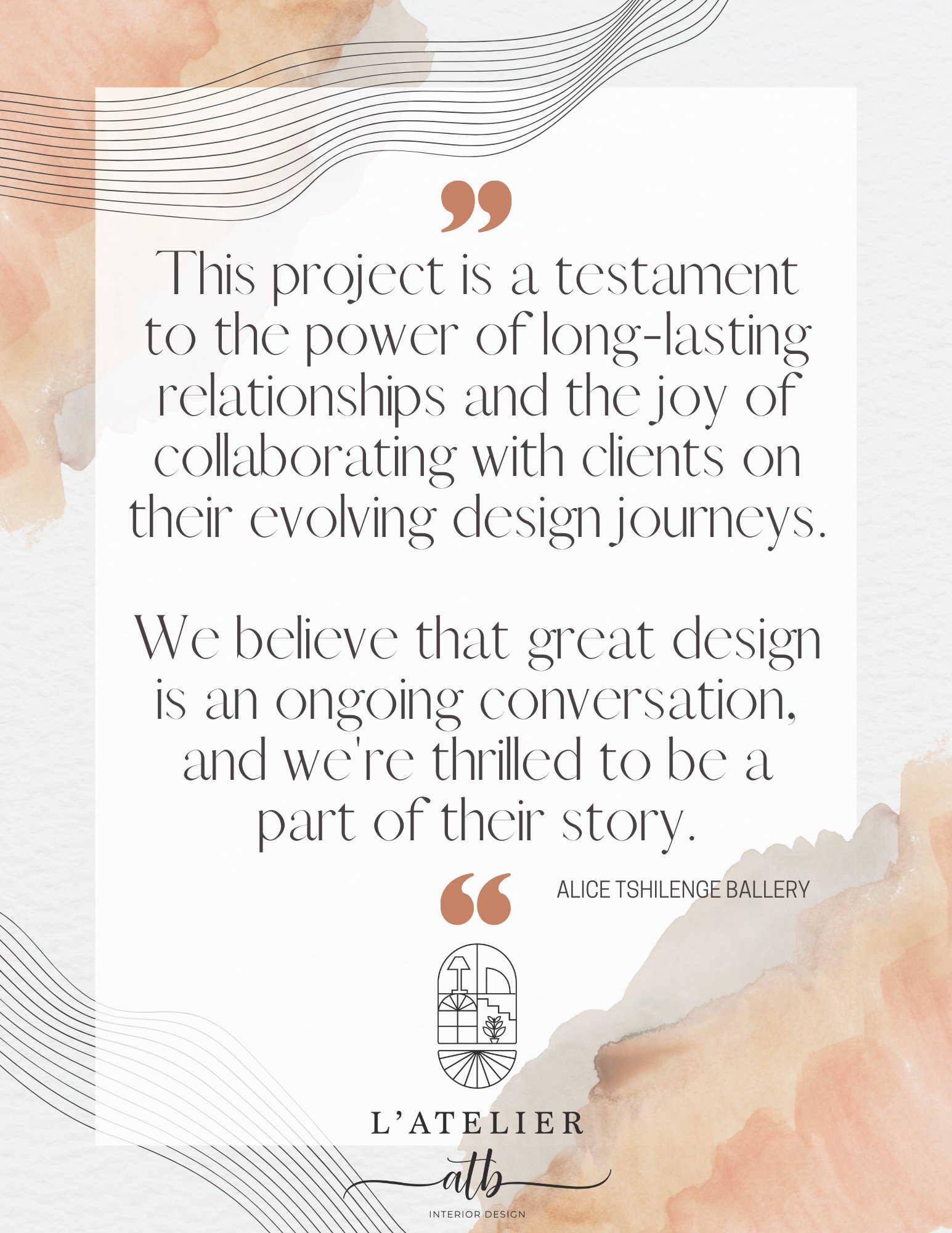 Quote by Alice Tshilenge Ballery about the joy of repeat collaborations and creating spaces that reflect clients' journeys.