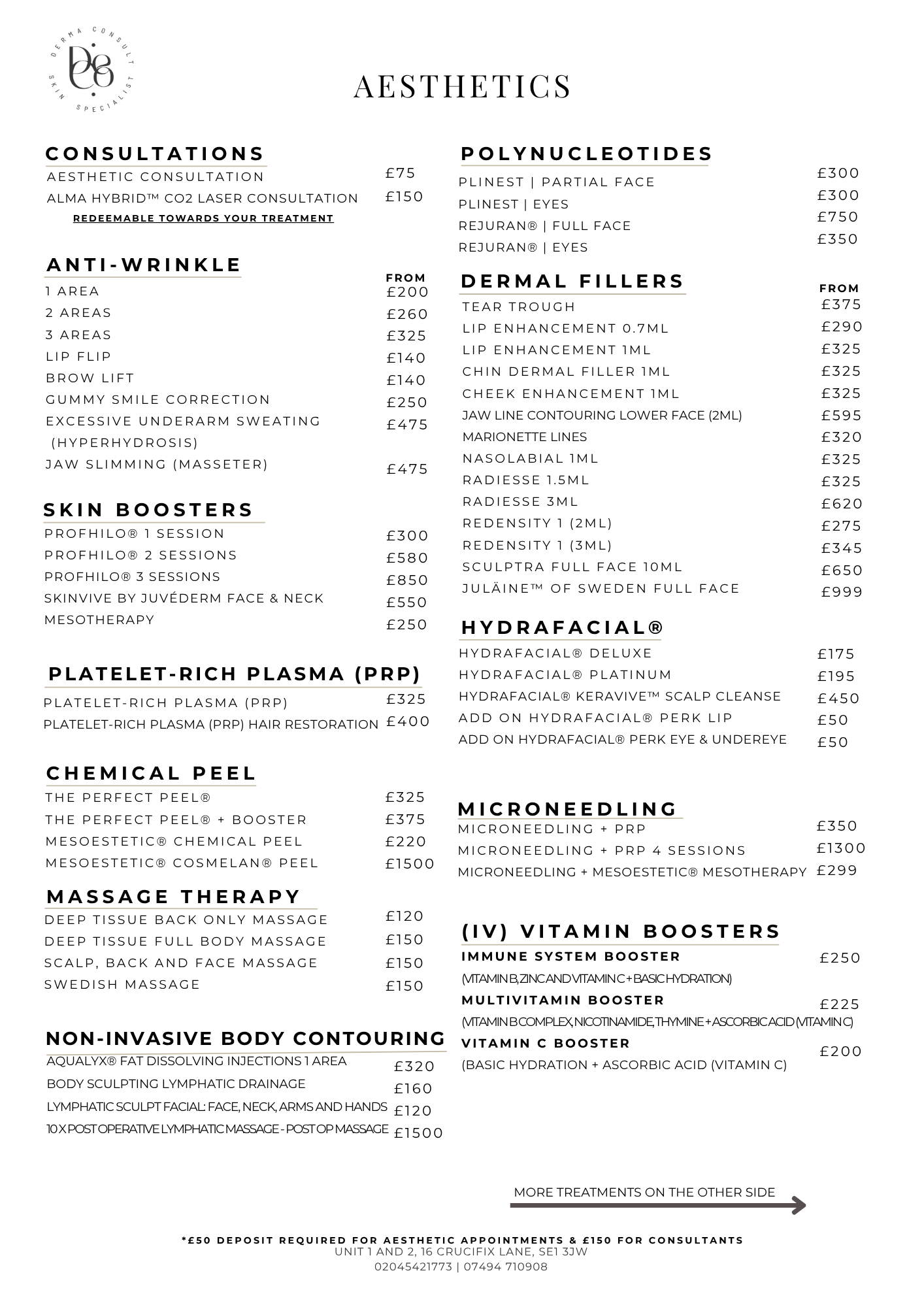 dermatology price list