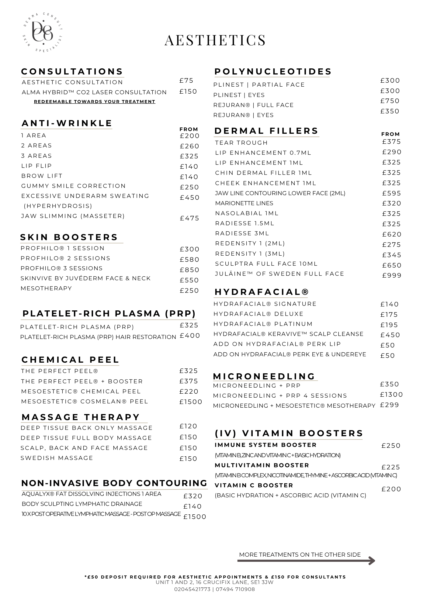 Derma consult price list