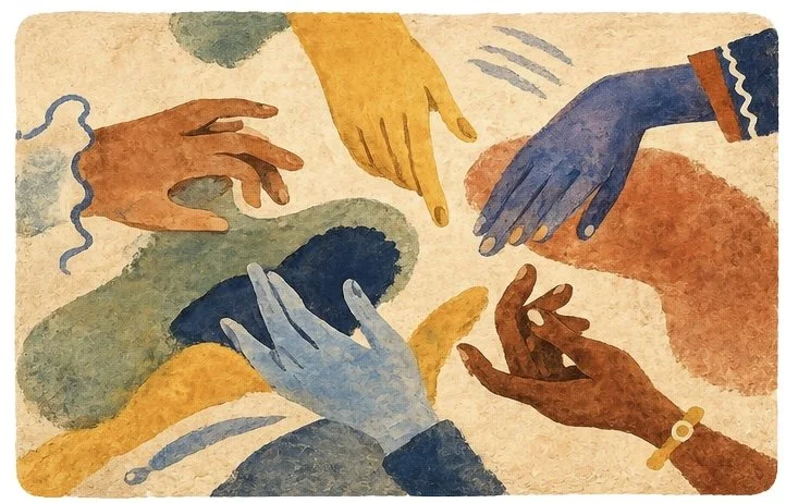 Illustration representing collaboration, support and working together.