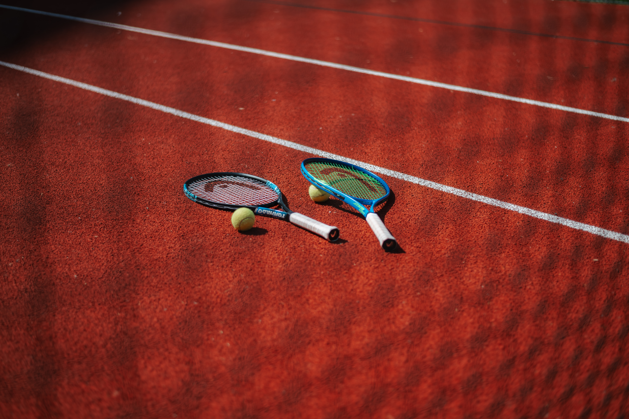 Tennis rackets on the Courts Club tennis court