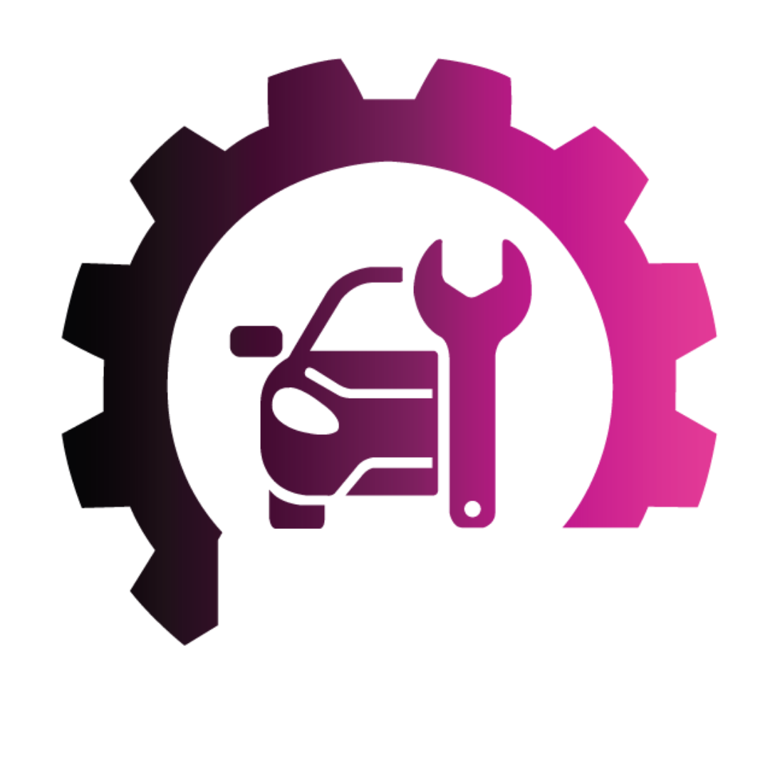An icon featuring a purple gear with a car inside, symbolizing automotive repair or vehicle services.