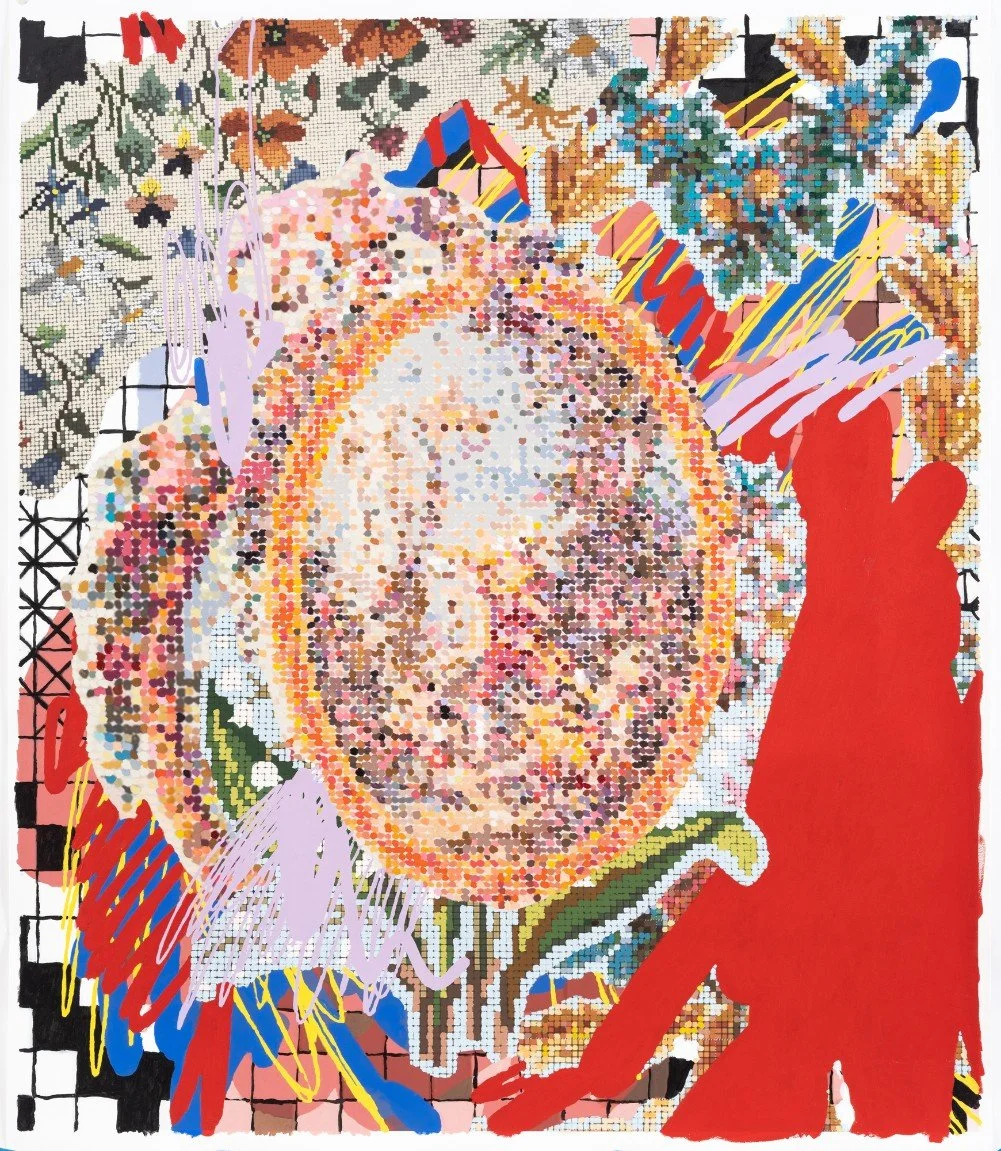 Remix with Lozenge, Floral Cross Stitch and Doodles