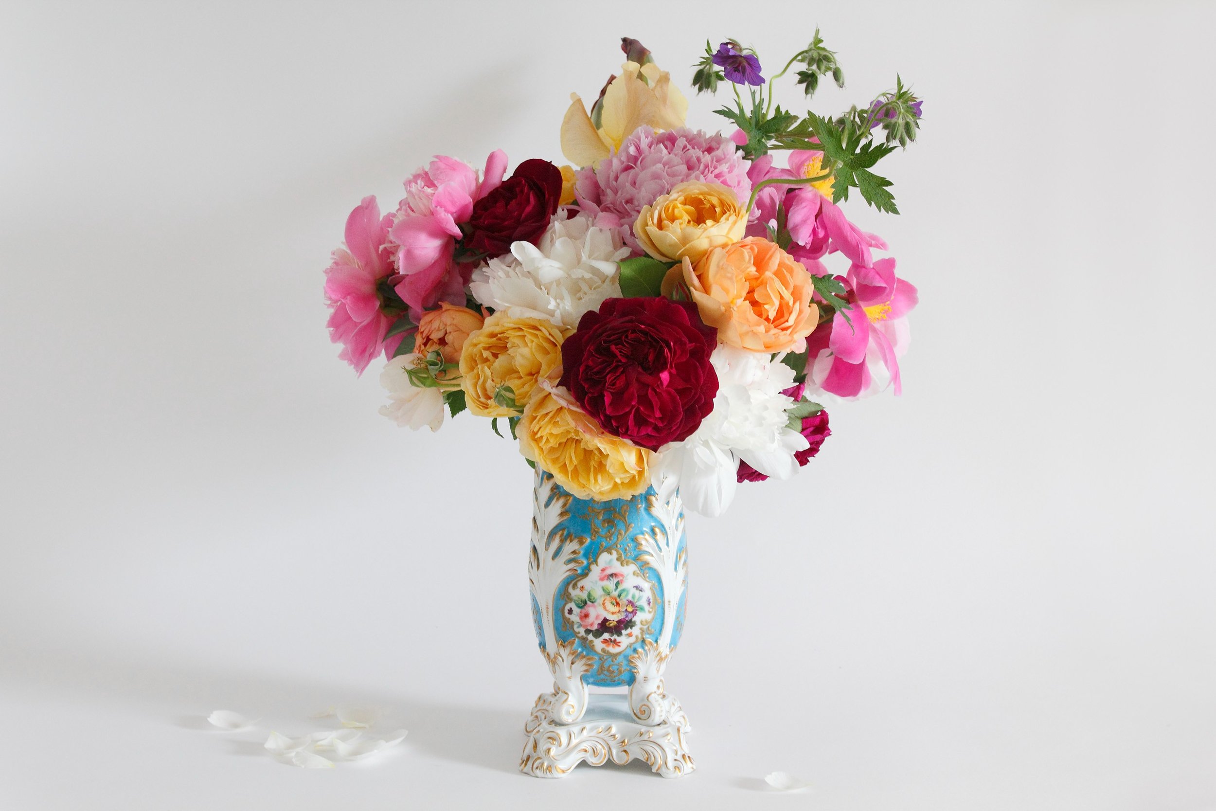 French Vase with Roses and Peonies