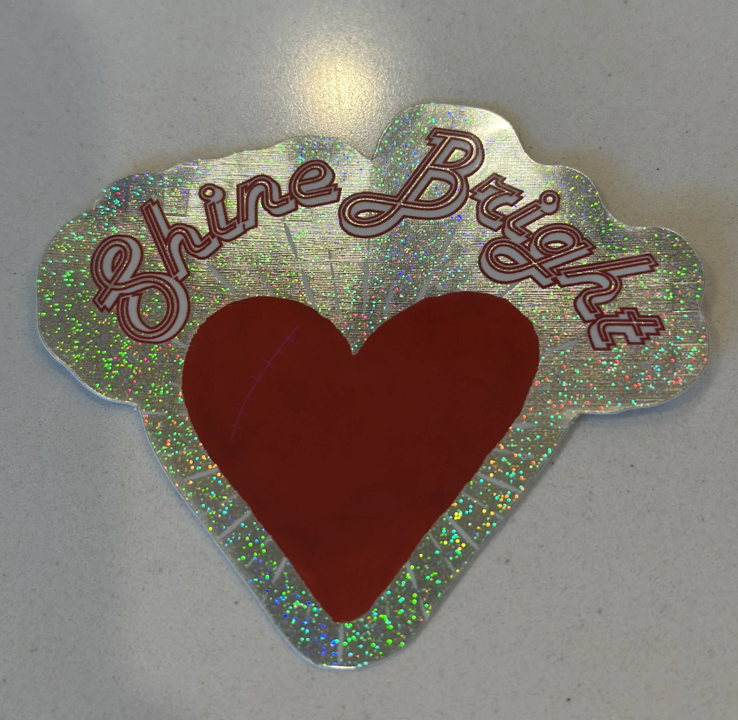 Shine Bright Glitter Die Cut Sticker with Red Heart