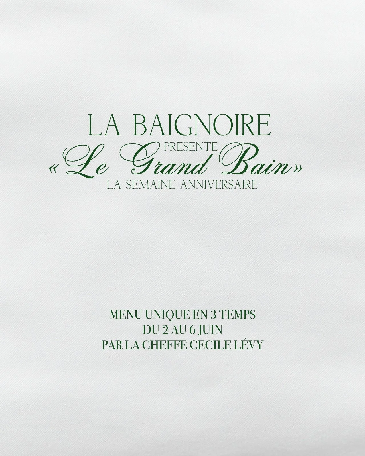 Flyer pour la semaine anniversaire du restaurant la Baignoire Paris
