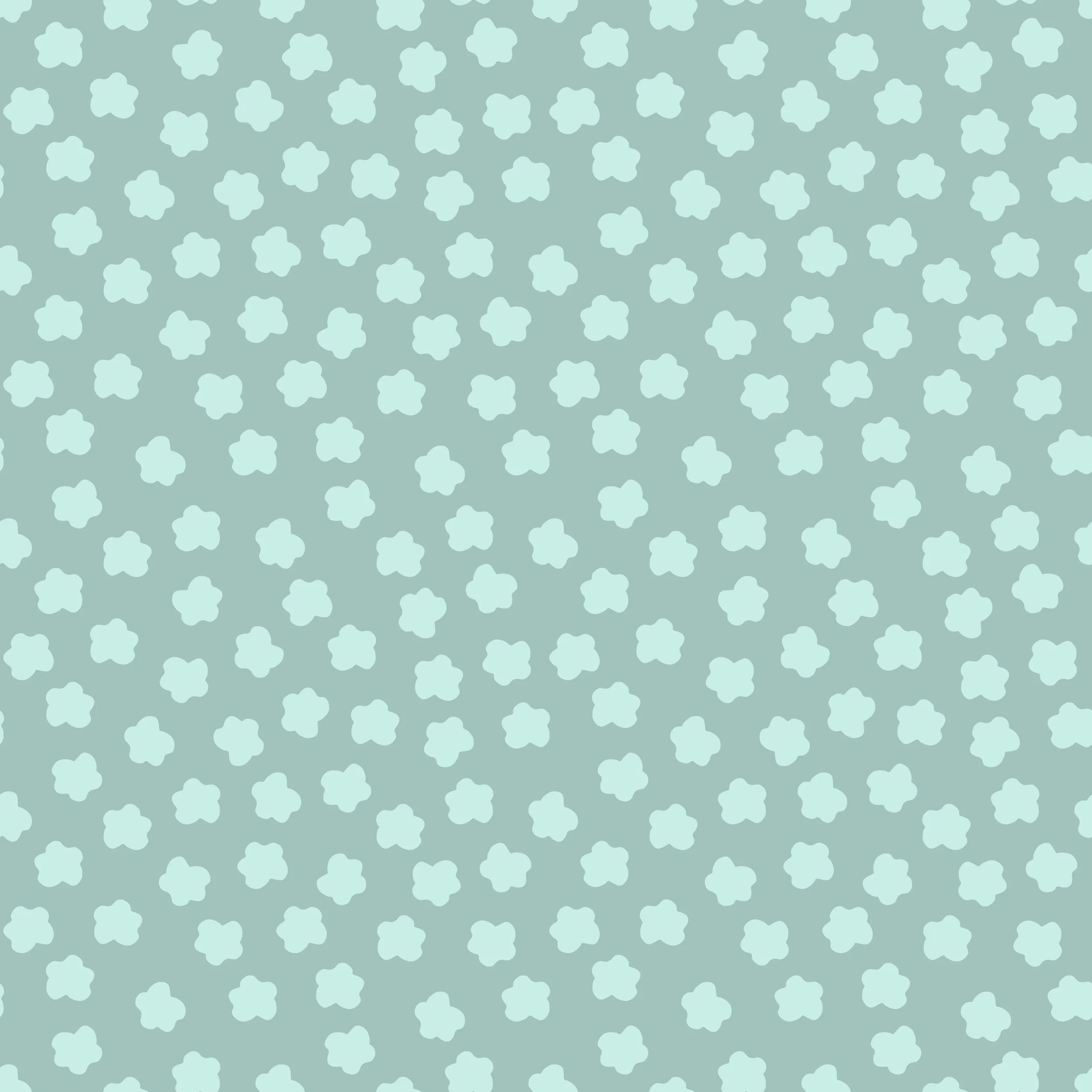 A seamless pattern of small, light blue flowers on a muted blue-green background.