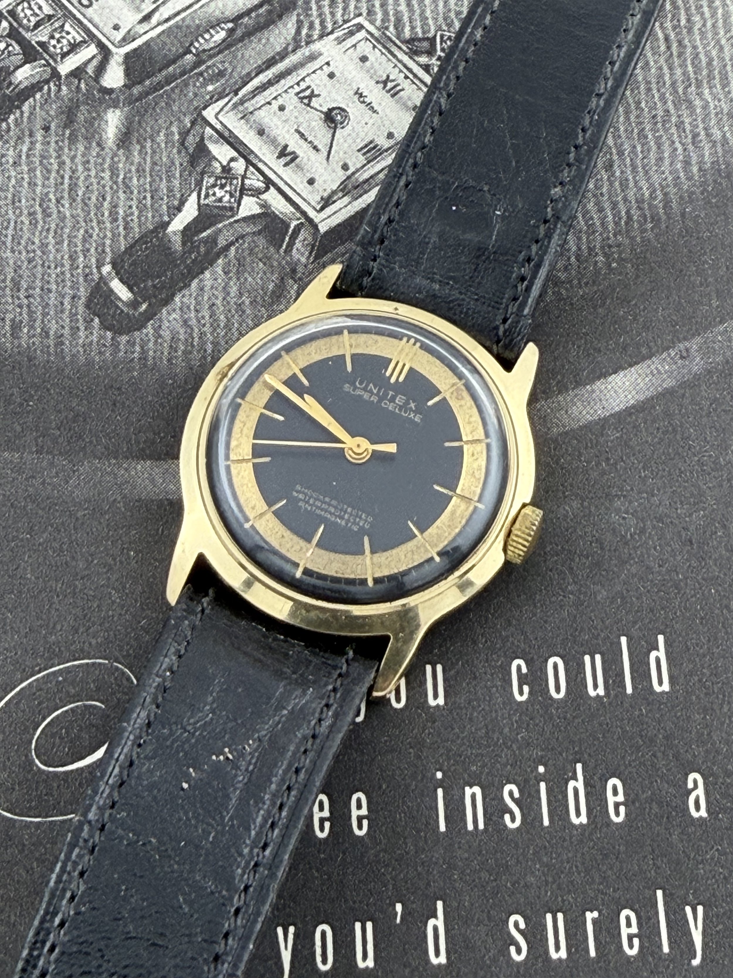 UNITEX | UMF Ruhla | Super Deluxe Shockproof Wristwatch | Gold-Filled Case | Black Dial | Circa 1970s