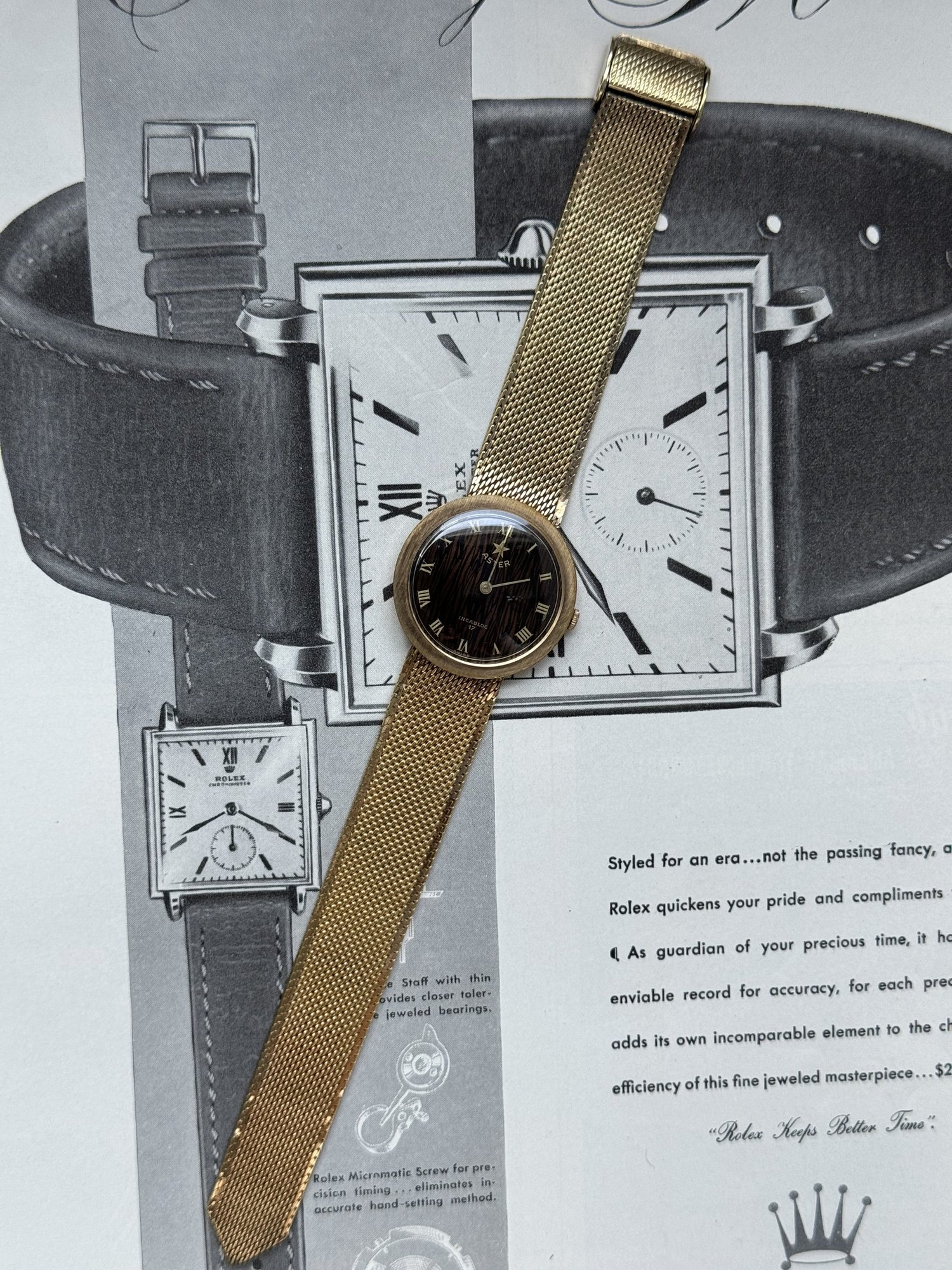 Aster 17 Jewel Incabloc | Wood-Effect Dial | Roman Numerals | Gold