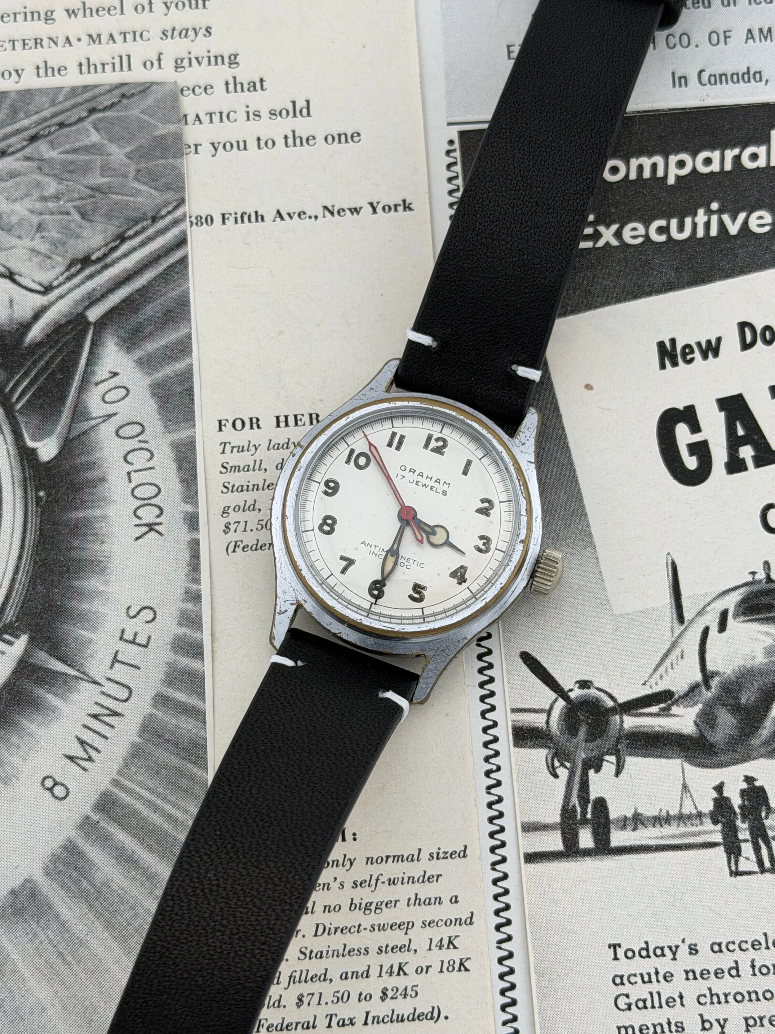 Graham Military-Style Swiss Wristwatch | 17 Jewels | E. Langer Movement | Steel Case | Red Seconds Hand | Antimagnetic | Circa 1940s–1950s