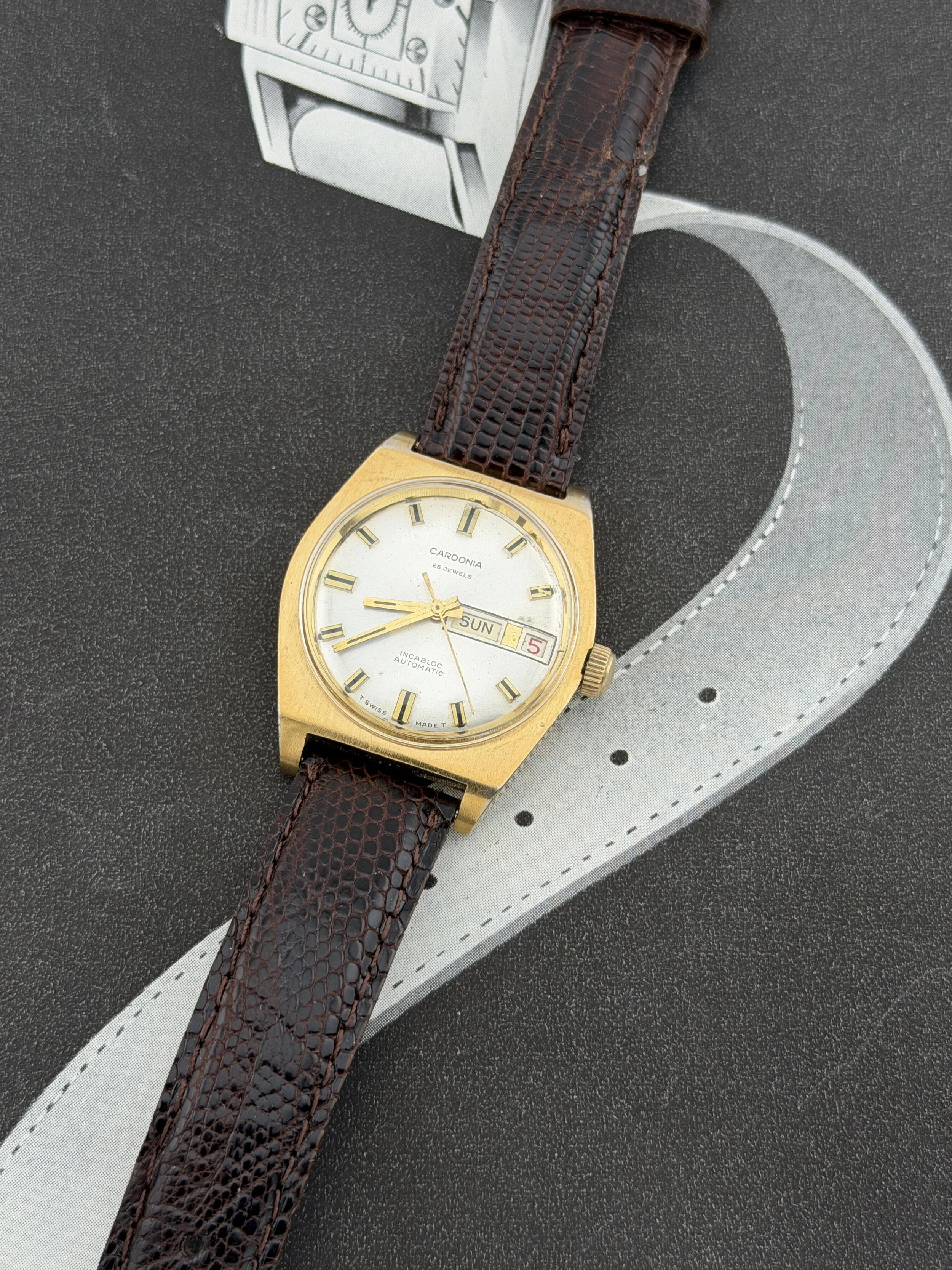 Cardonia | Automatic Day-Date | 25 Jewels | Incabloc | Gold-Filled C-Case | Swiss Made | Calibre 1009 | Circa 1960s–1970s