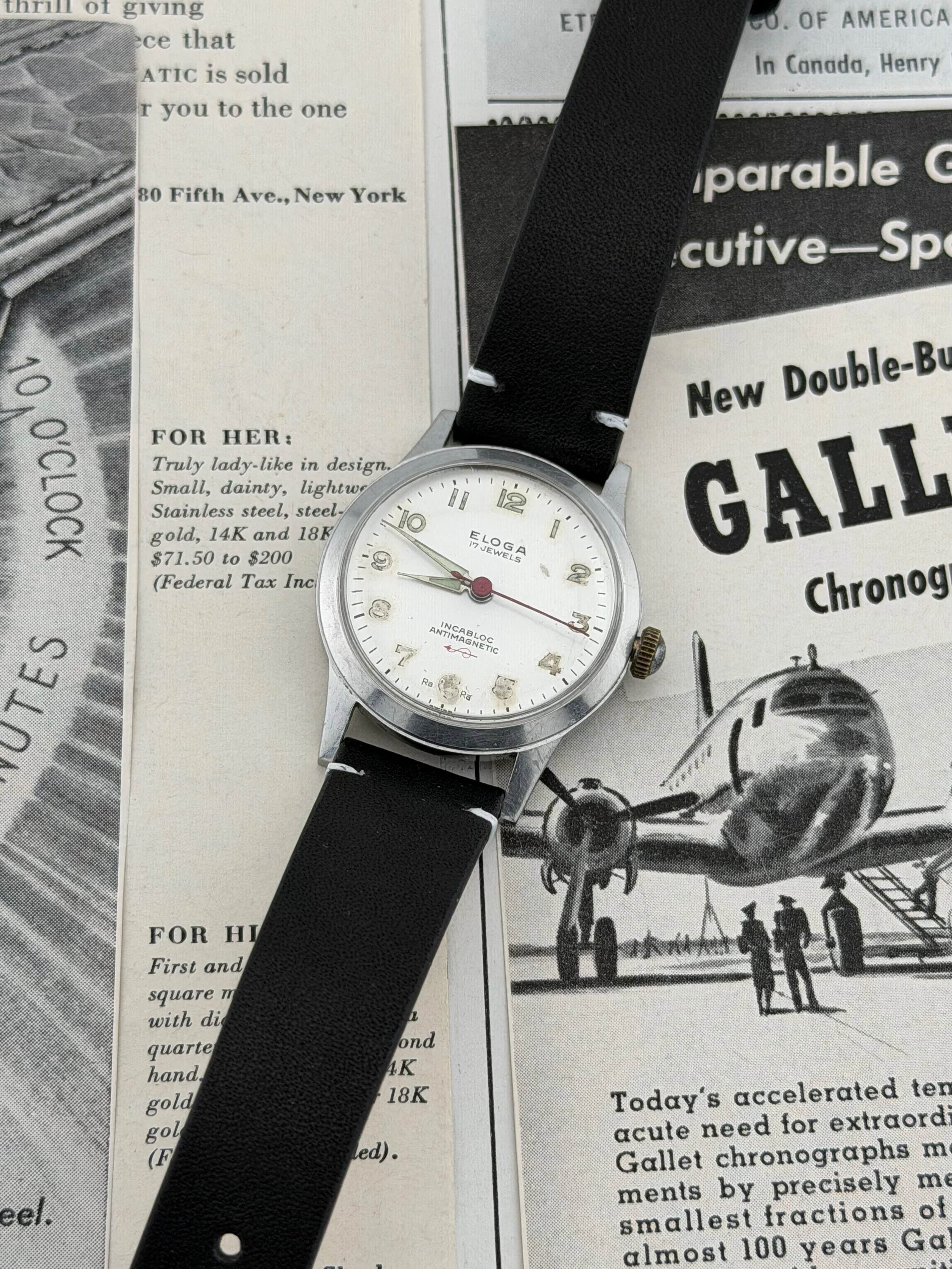 Eloga Military-Style Swiss Wristwatch | 17 Jewels | Incabloc | Antimagnetic | Steel Case | Red Seconds Hand | Circa 1940s–1950s