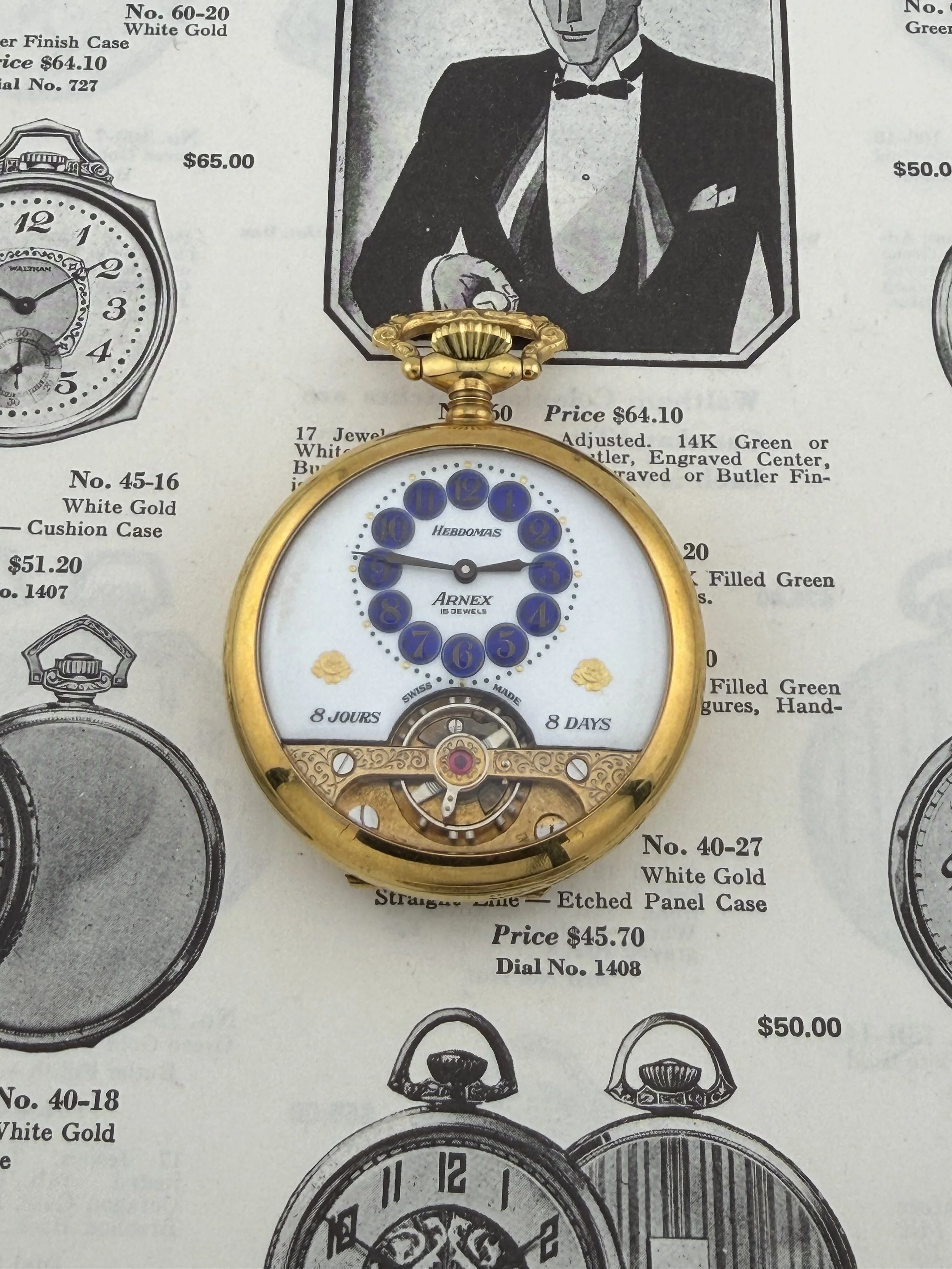 Hebdomas / Arnex 8-Day Pocket Watch | 15 Jewel Swiss Movement | Open Balance Dial