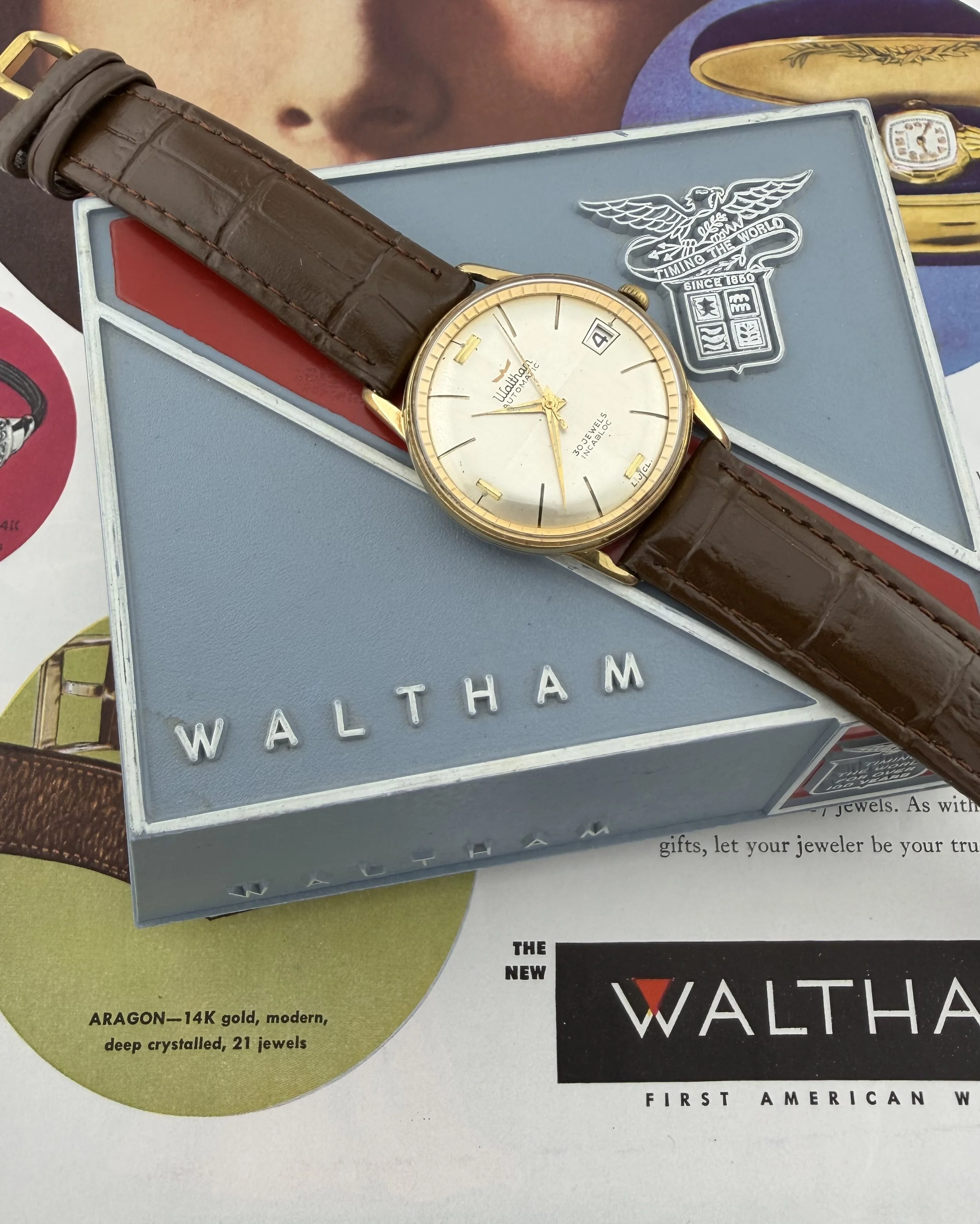 Waltham Automatic | 30 Jewels | Swiss Automatic | AS 1700/01 | Incabloc | Date | Crosshair Dial | 33.7mm Case | Circa Late 1950s–Early 1960s