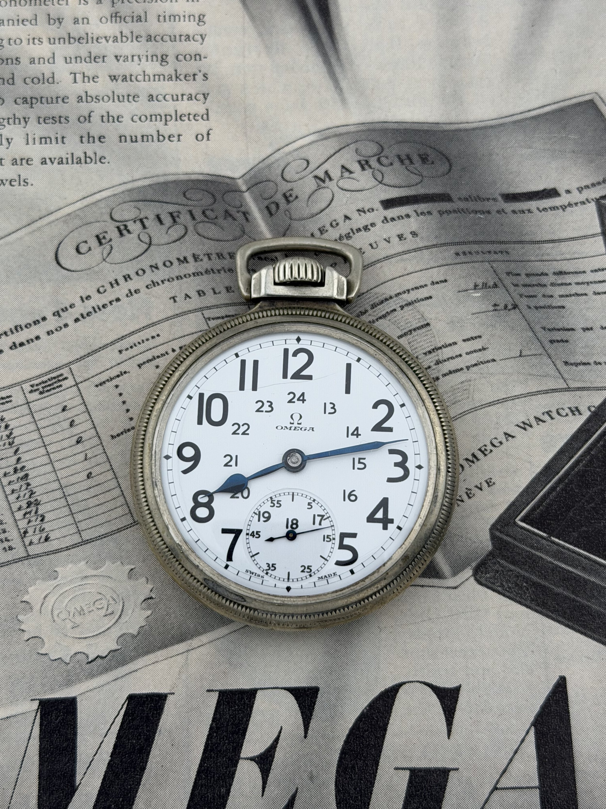 Omega | 15 Jewels | Cal. 19 LBN | Canadian Railway-Style Dial | 24-Hour Track | Serviced | Circa 1923–1925