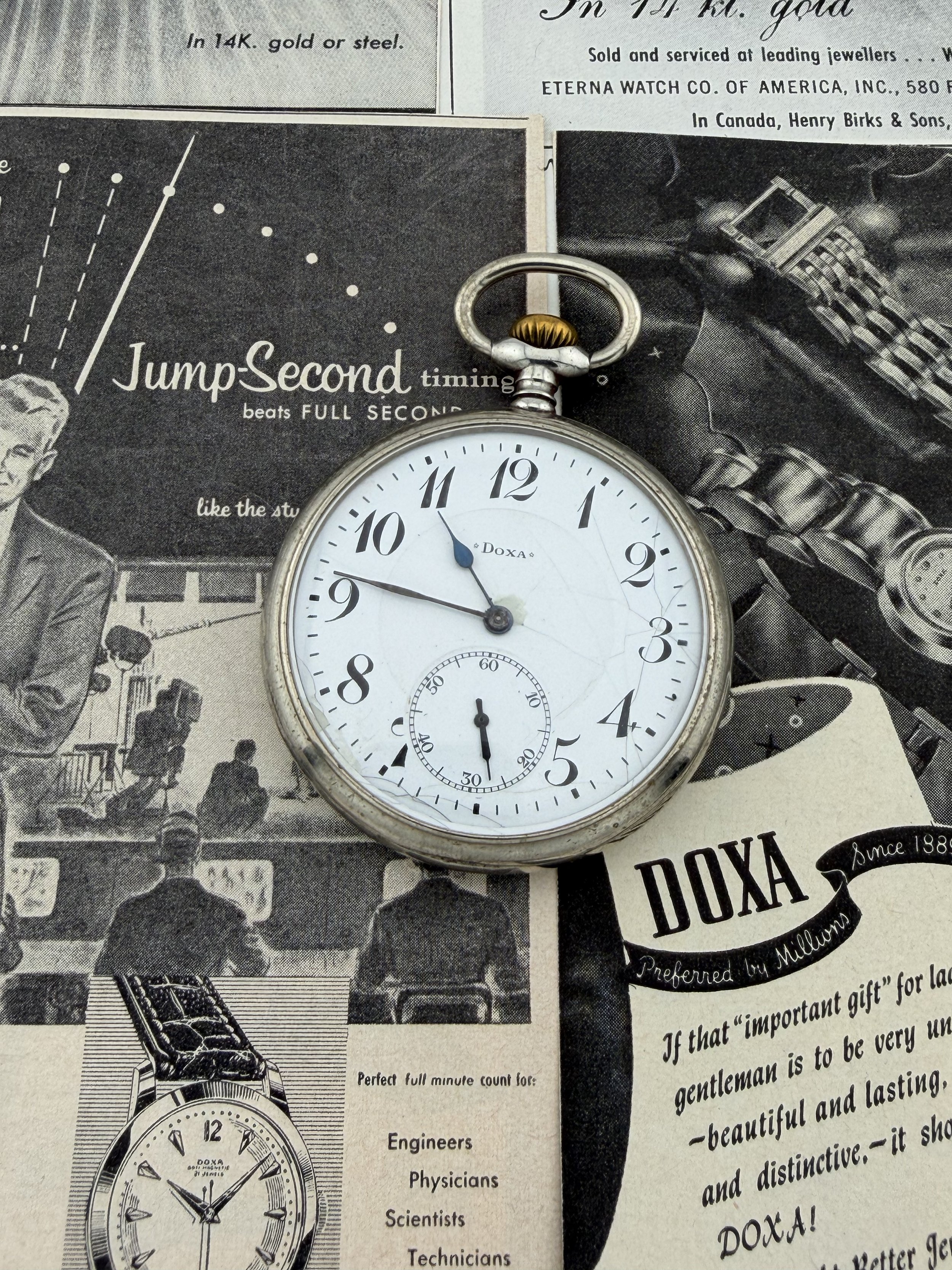 Doxa Pocket Watch | Swiss Lever | Porcelain Enamel Dial | Argentan Case | Sub-Seconds | Circa 1910–1915