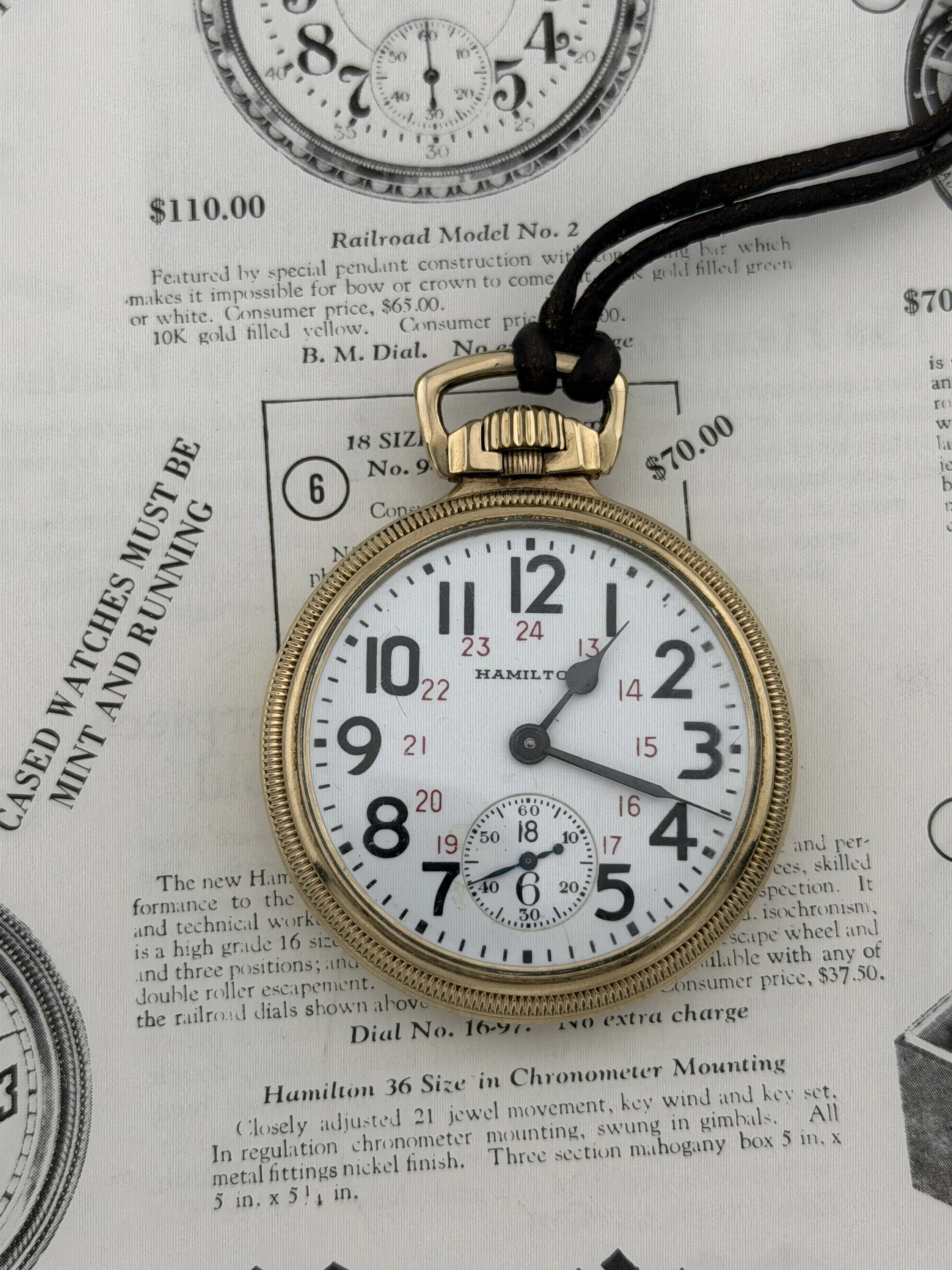 Hamilton 992B Railroad Pocket Watch | 21 Jewels | 16 Size | Lever Set | Adjusted to 6 Positions & Temperature | 24-Hour Railway Dial | Circa 1946–1947