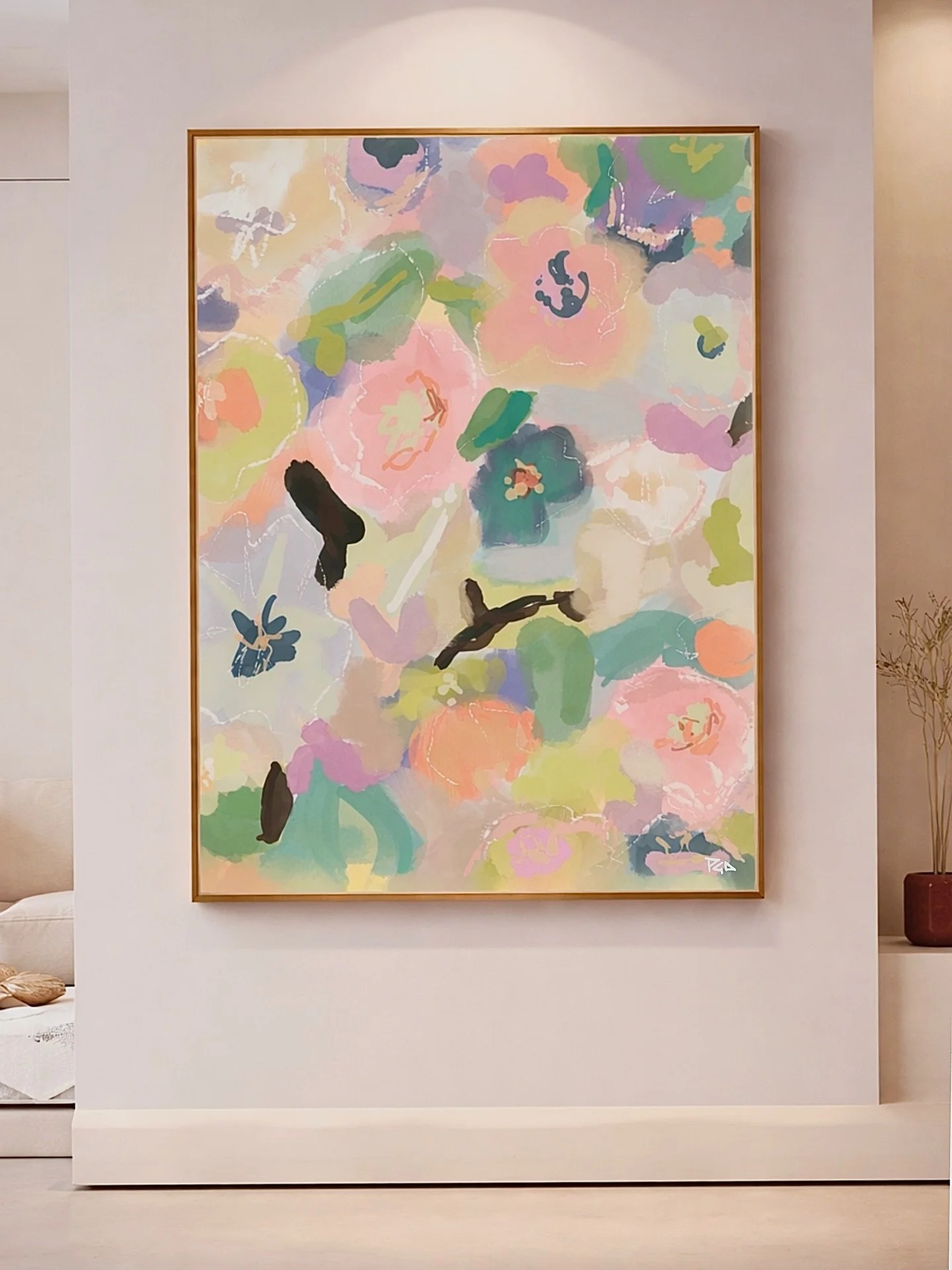 Something sweet, something floral, happy as can be. 
Lets call this pretty print &mdash; &ldquo;Tickle me pink&rdquo;! 
A pattern design thats actually a painting! Was trying a new texture and painting technique on my ipad and I think I love how this