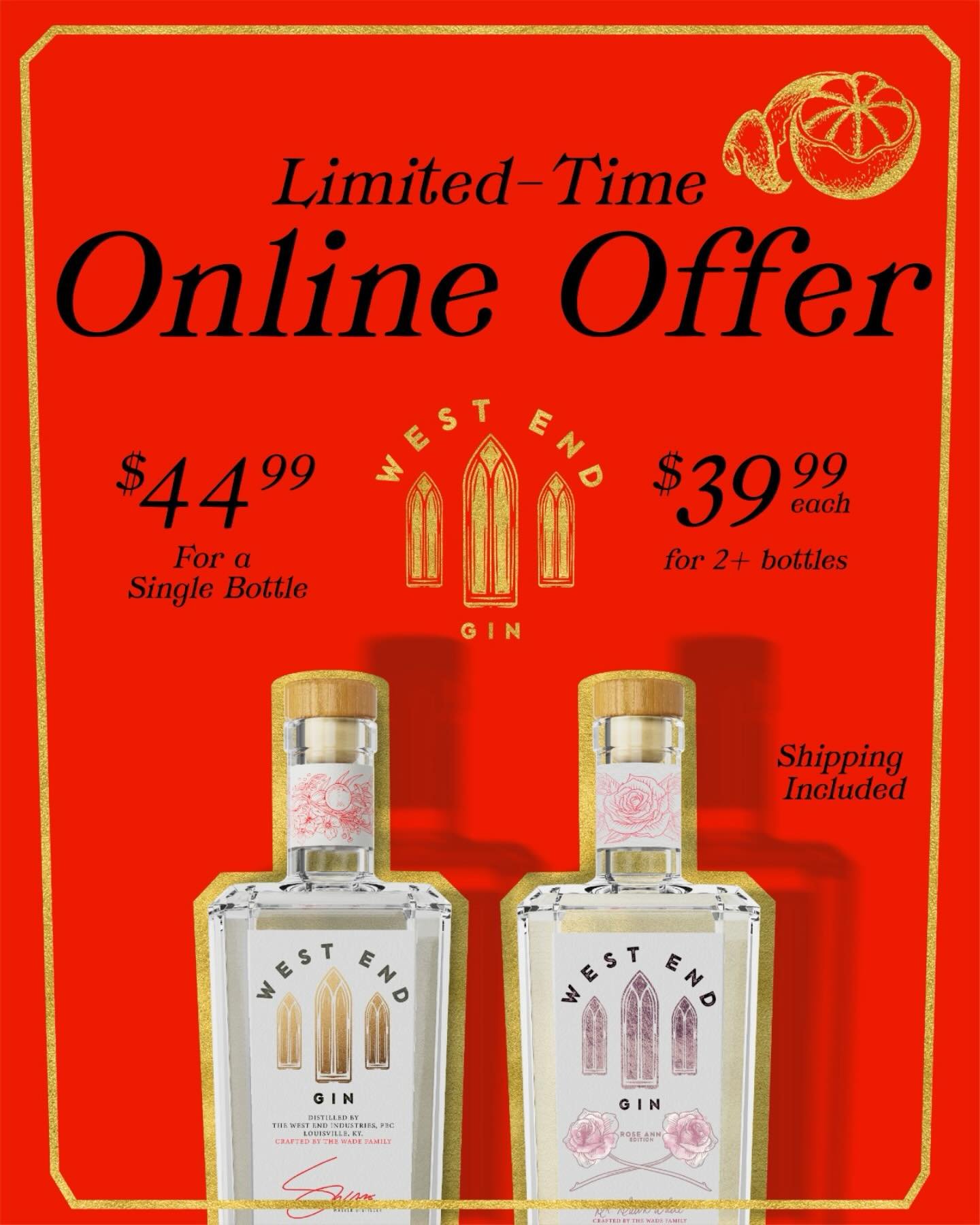 Good gin shouldn&rsquo;t require a store run. West End Gin, delivered directly to your door &mdash; no hassle, just great cocktails. 🍸

For a limited time, enjoy special pricing:
✨Single bottle &mdash; $44.99
✨Bundle of both gins &mdash; $39.99 (per