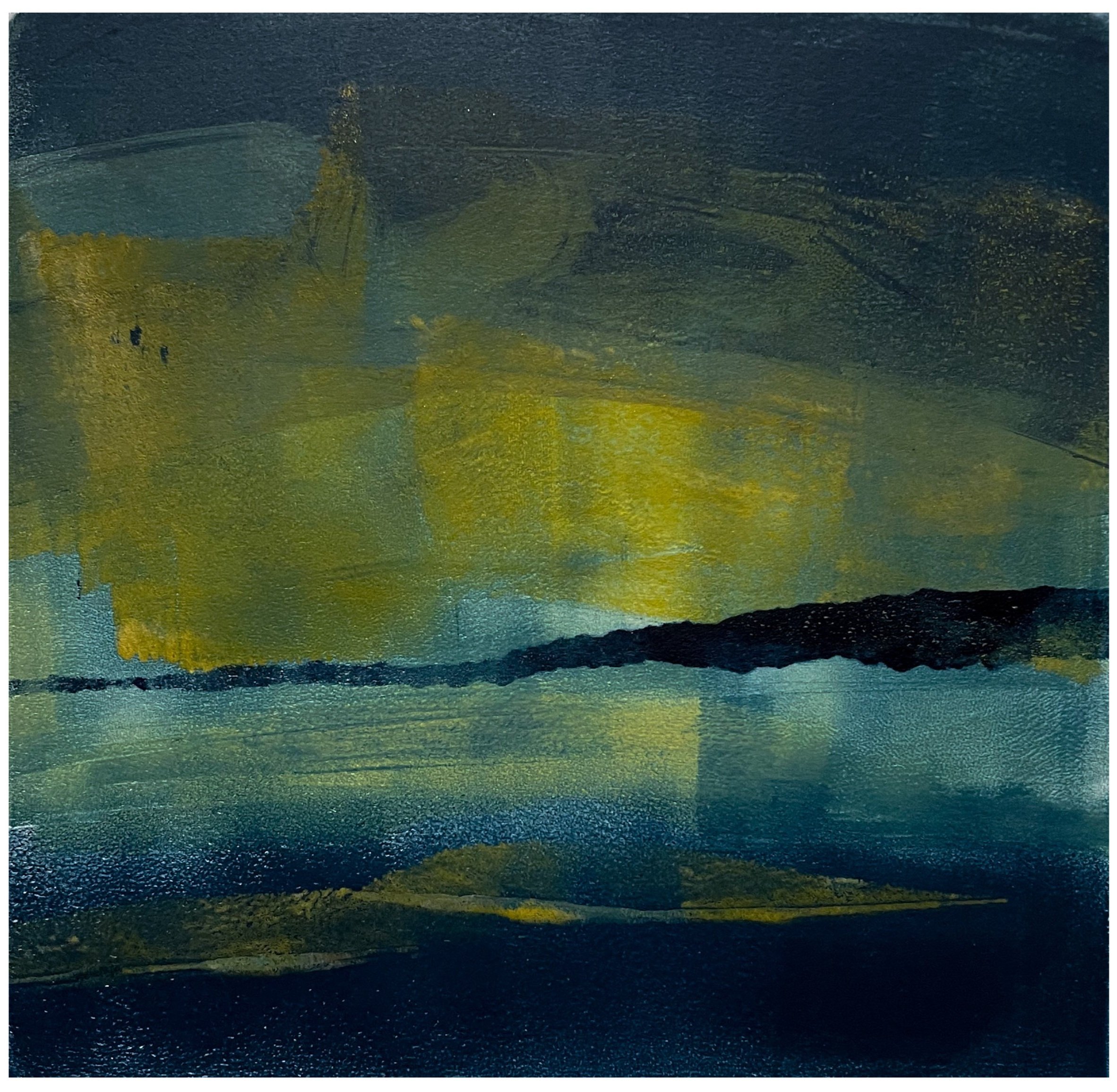 "Sleep" 6x6 Gelli-plate monotype on 11x14 printmaking paper. Click for info.
