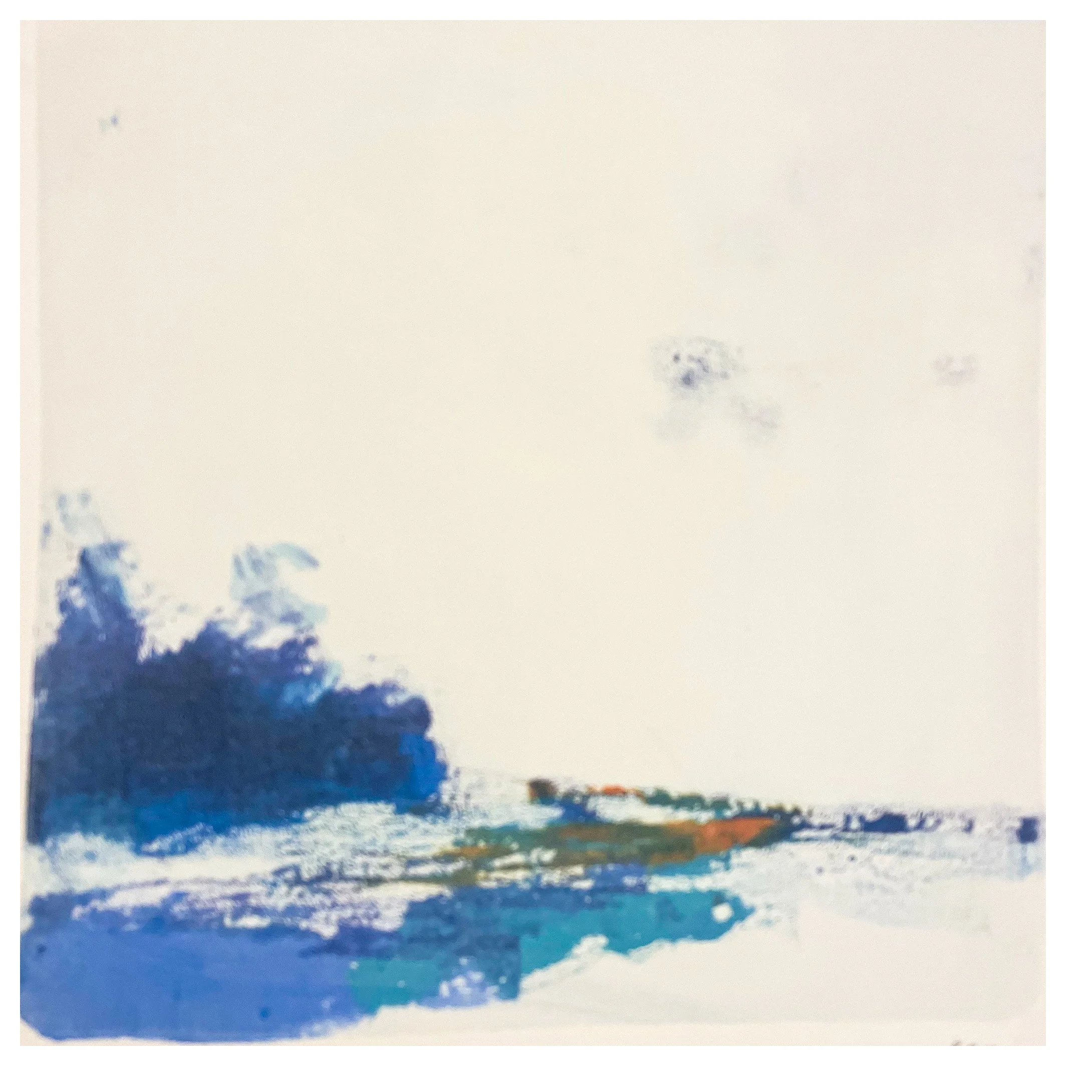 "Waiting to Begin" 6x6 Gelli-plate monotype on 11x14 printmaking paper. 
$250 includes framing