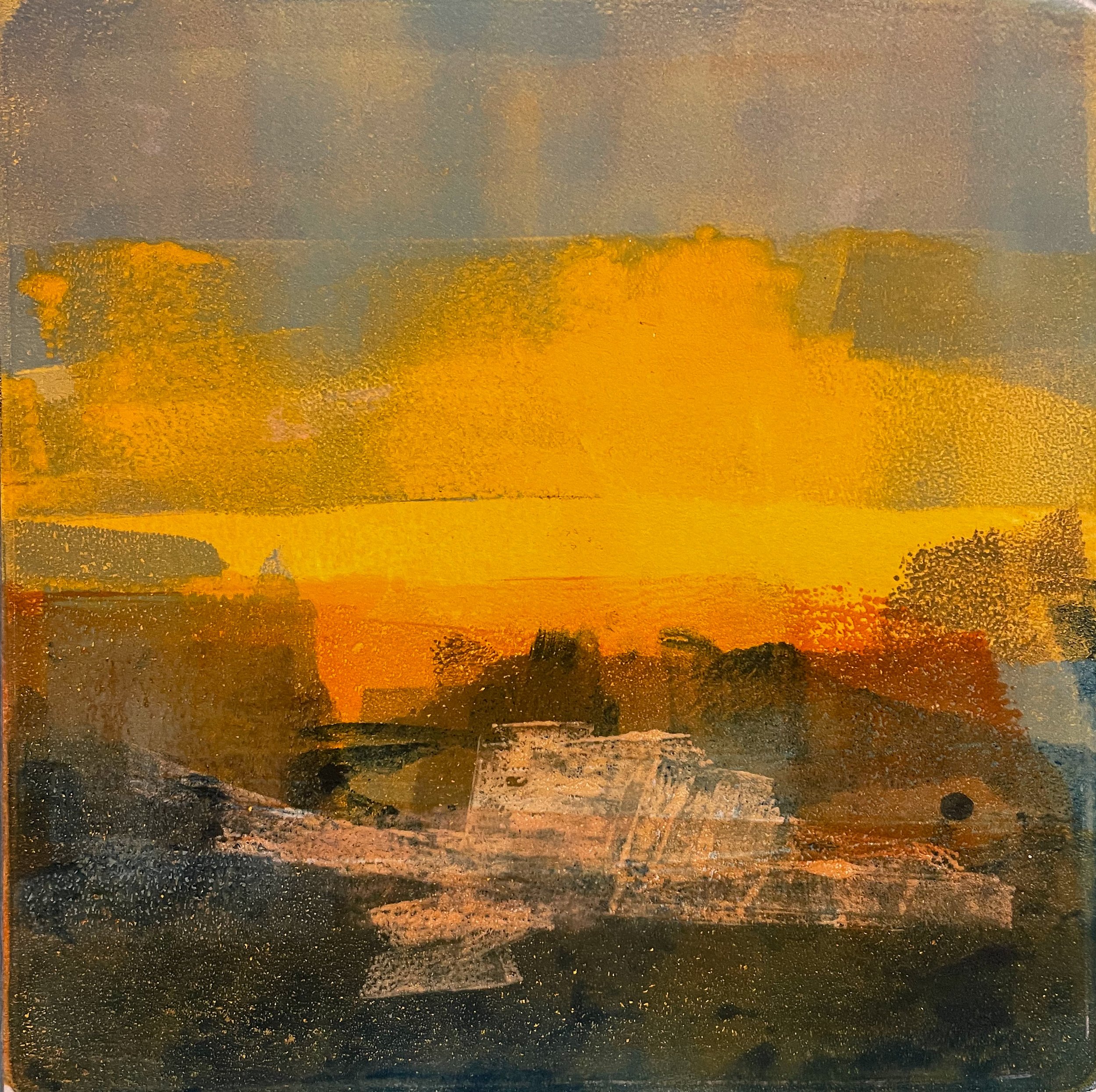 "Uncertainty was Gone" 6x6 Gelli-plate monotype on 11x14 printmaking paper.