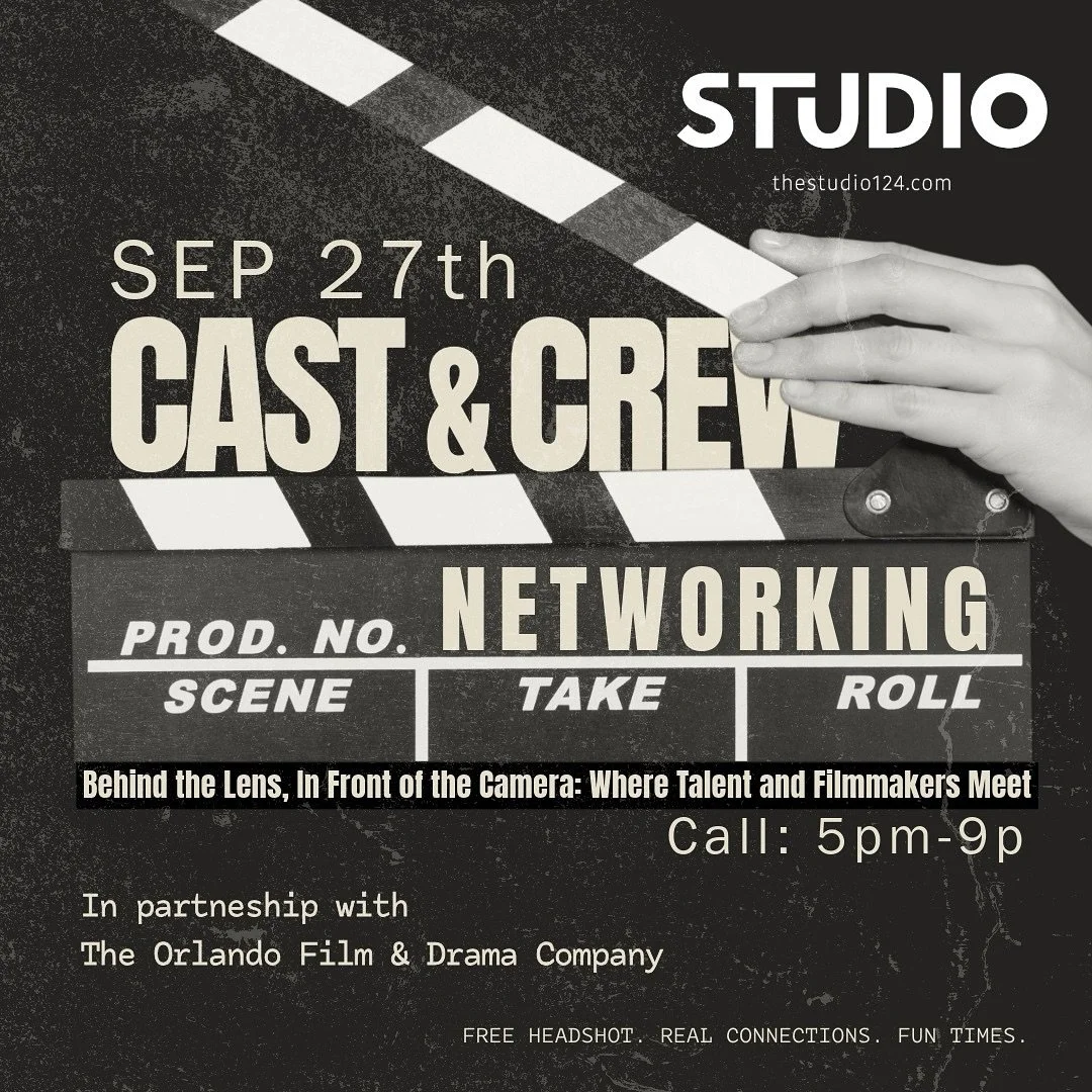 Cast & Crew Networking event π¬π
Join us at Studio 124, in partnership with the Orlando Film and Drama Company @orlandofilmdramaco, for an evening designed to spark collaboration and creativity. This intimate networking event brings together fi