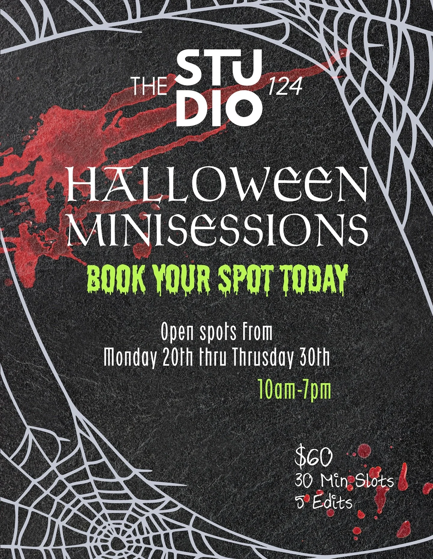 π·οΈβ¨ Now Booking: Halloween Mini Sessions!
Step into our spooky set filled with webs, shadows, and a splash of blood-red drama. Perfect for creatives, couples, or anyone who loves a little fright with their glam π»
Limited spots — book your se