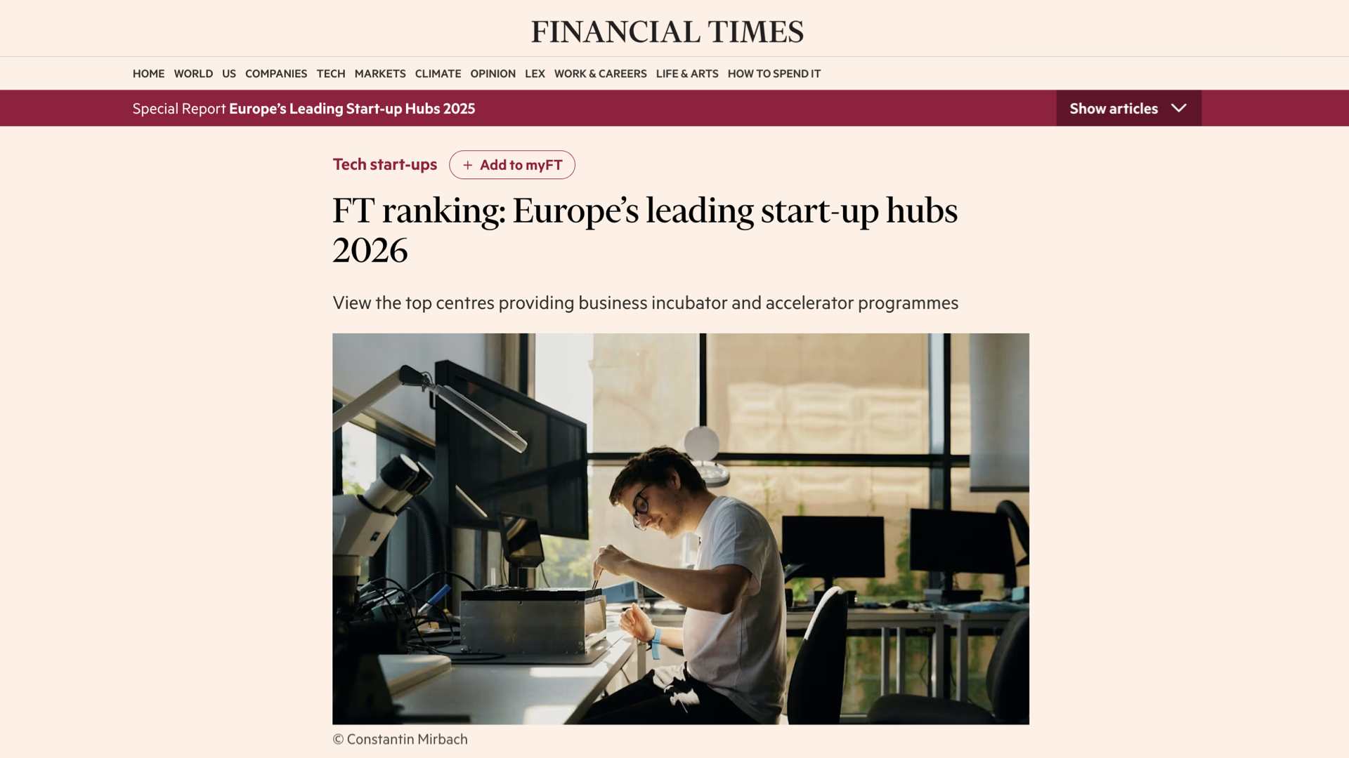 Business Factory, incubadora dinamizada pela SBI Consulting, distinguida no “Europe’s Leading Start-Up Hubs 2026”