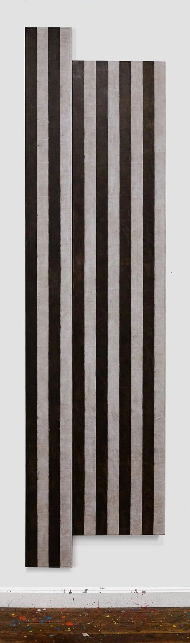Luca, 2026.  Encaustic on cowhide mounted on linen. 96" x 32" (two parts)