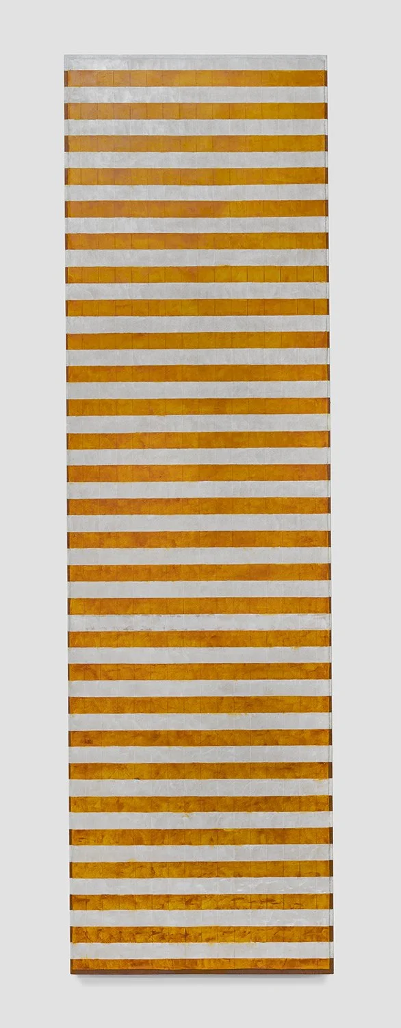 Maria Novella, 2026. Encaustic on cowhide mounted on linen. 70" x 20"