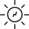 Sun symbol with lightning bolt in the center, representing solar energy.